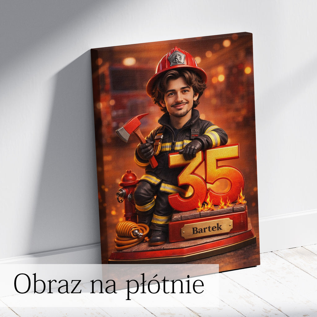 karykatura strażaka ze zdjęcia – personalizowany obraz na prezent