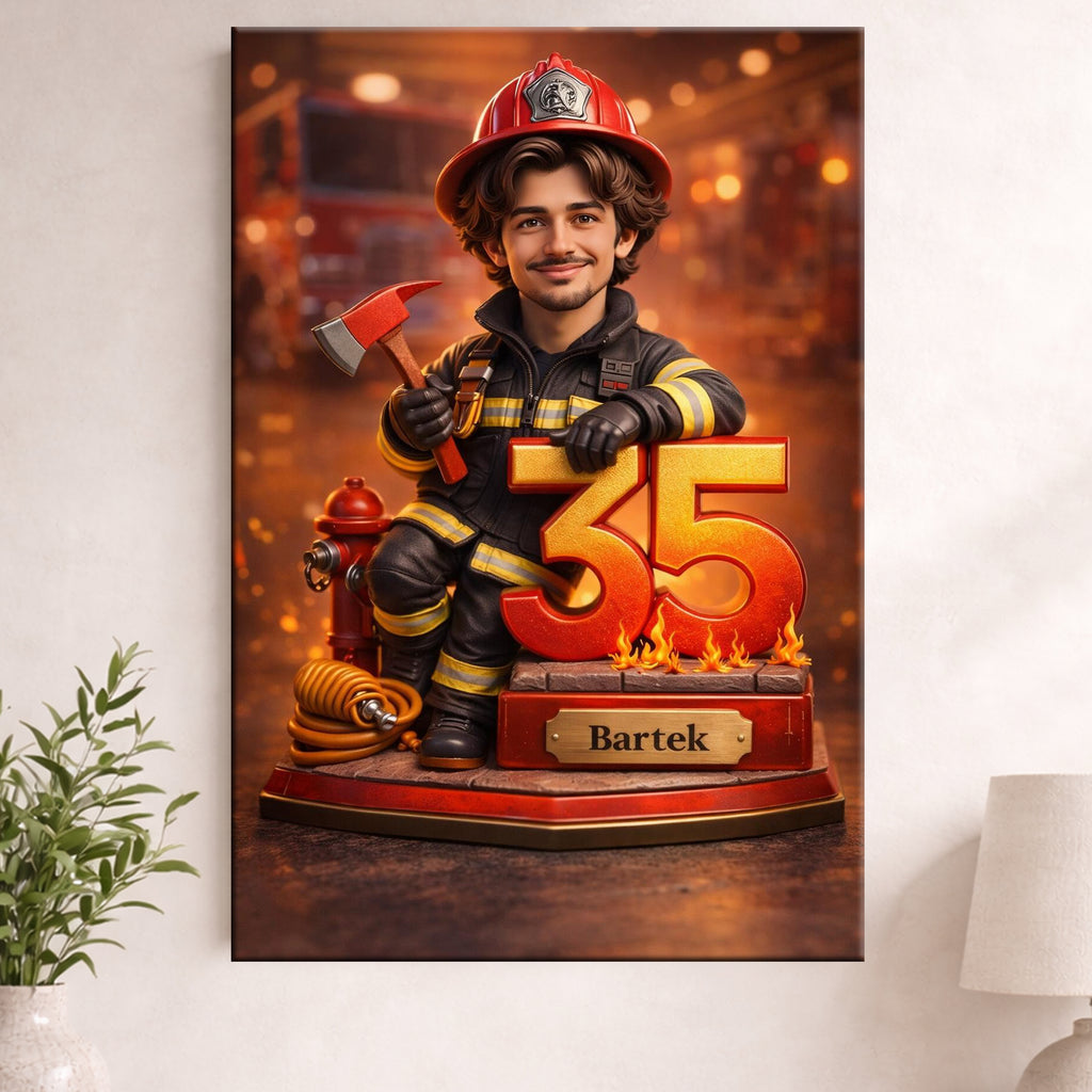 fotoobraz ze zdjęcia strażak – personalizowany prezent na 35 urodziny dla męża