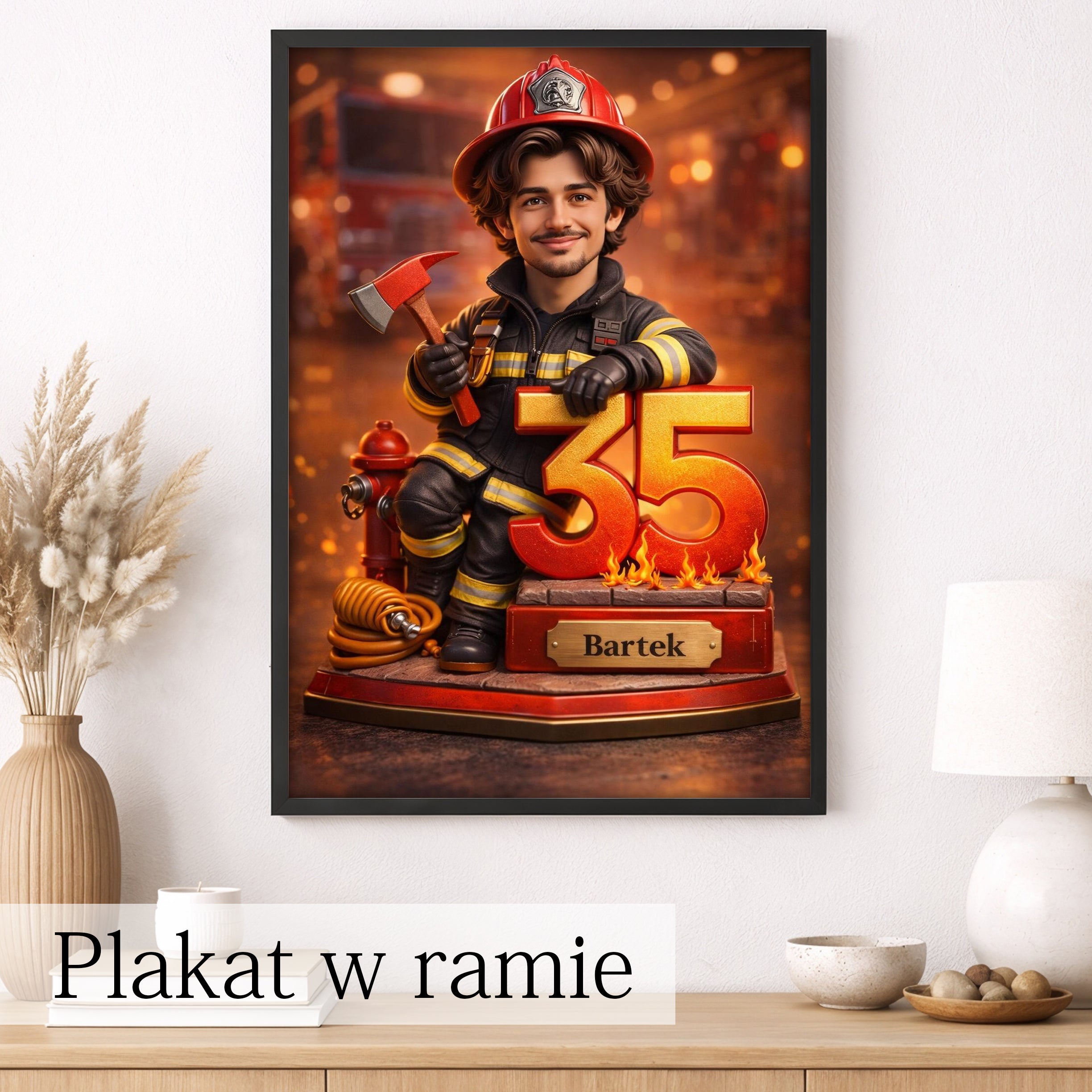 personalizowany obraz strażak ze zdjęcia – prezent dla męża
