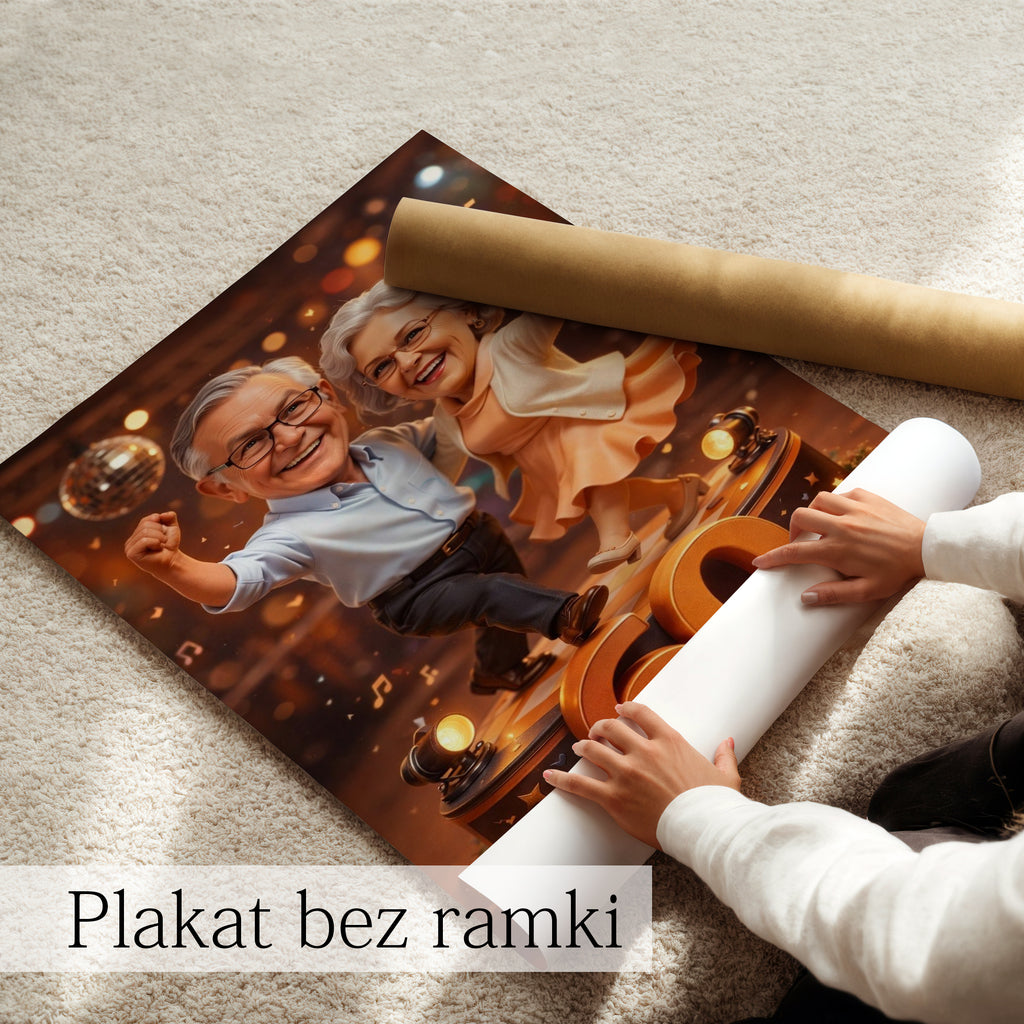 prezent dla dziadków – karykatura dziadków ze zdjęcia
