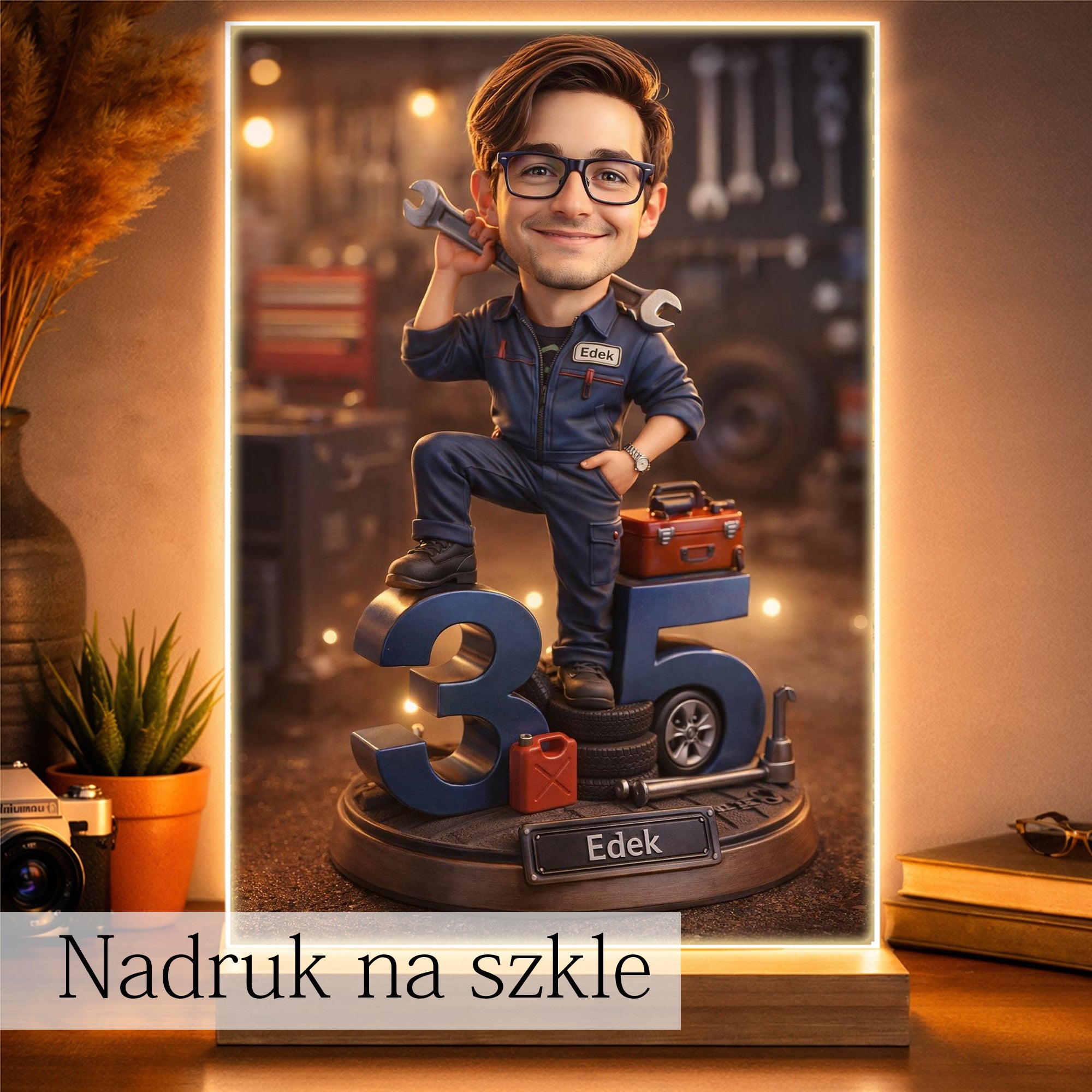 karykatura mechanika samochodowego z narzędziami ilustracja