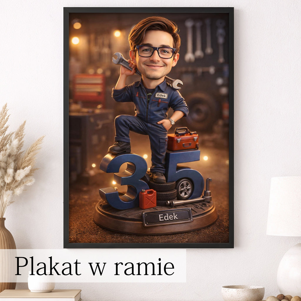 śmieszny portret mechanika samochodowego personalizowany