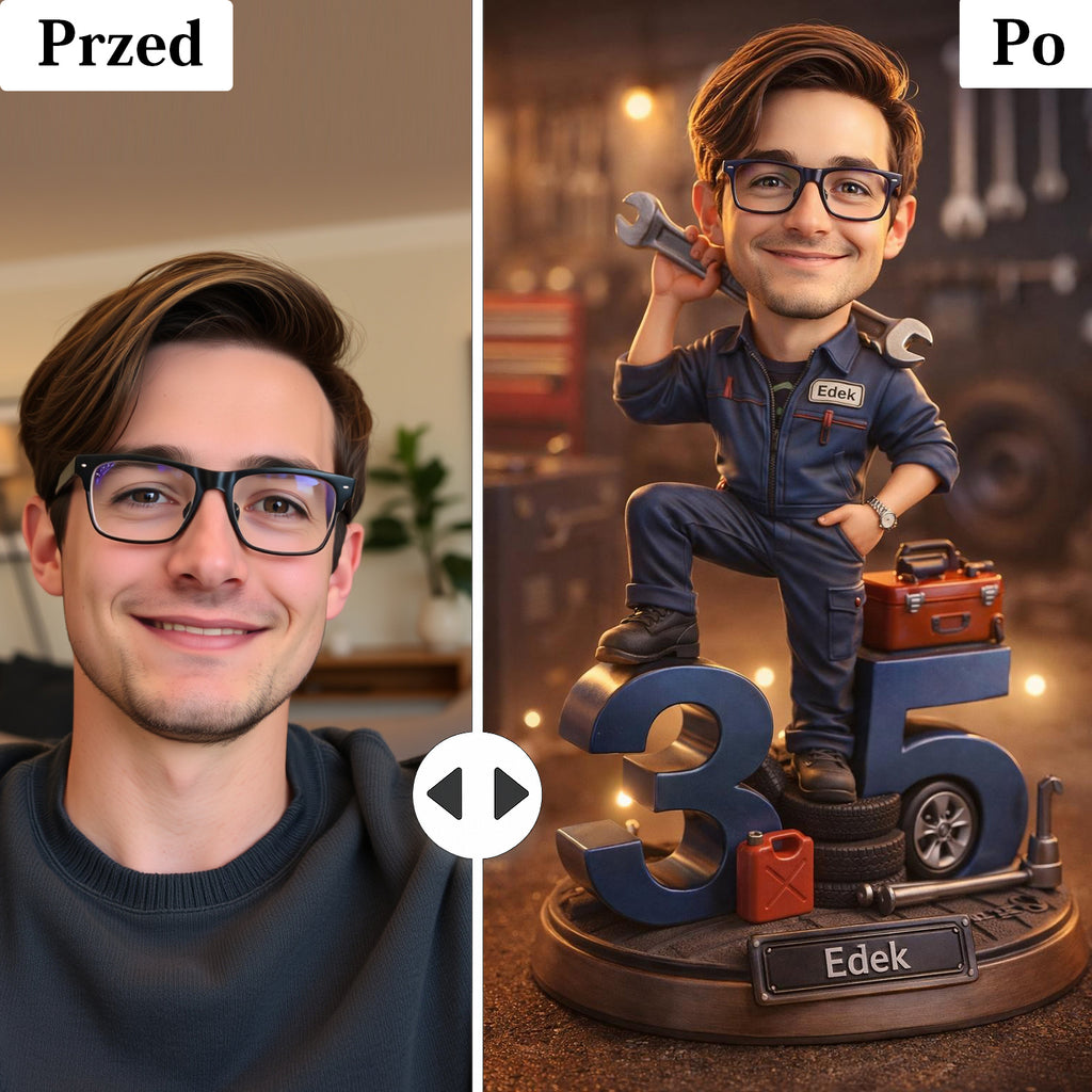 personalizowana karykatura mechanik auto śmieszny prezent