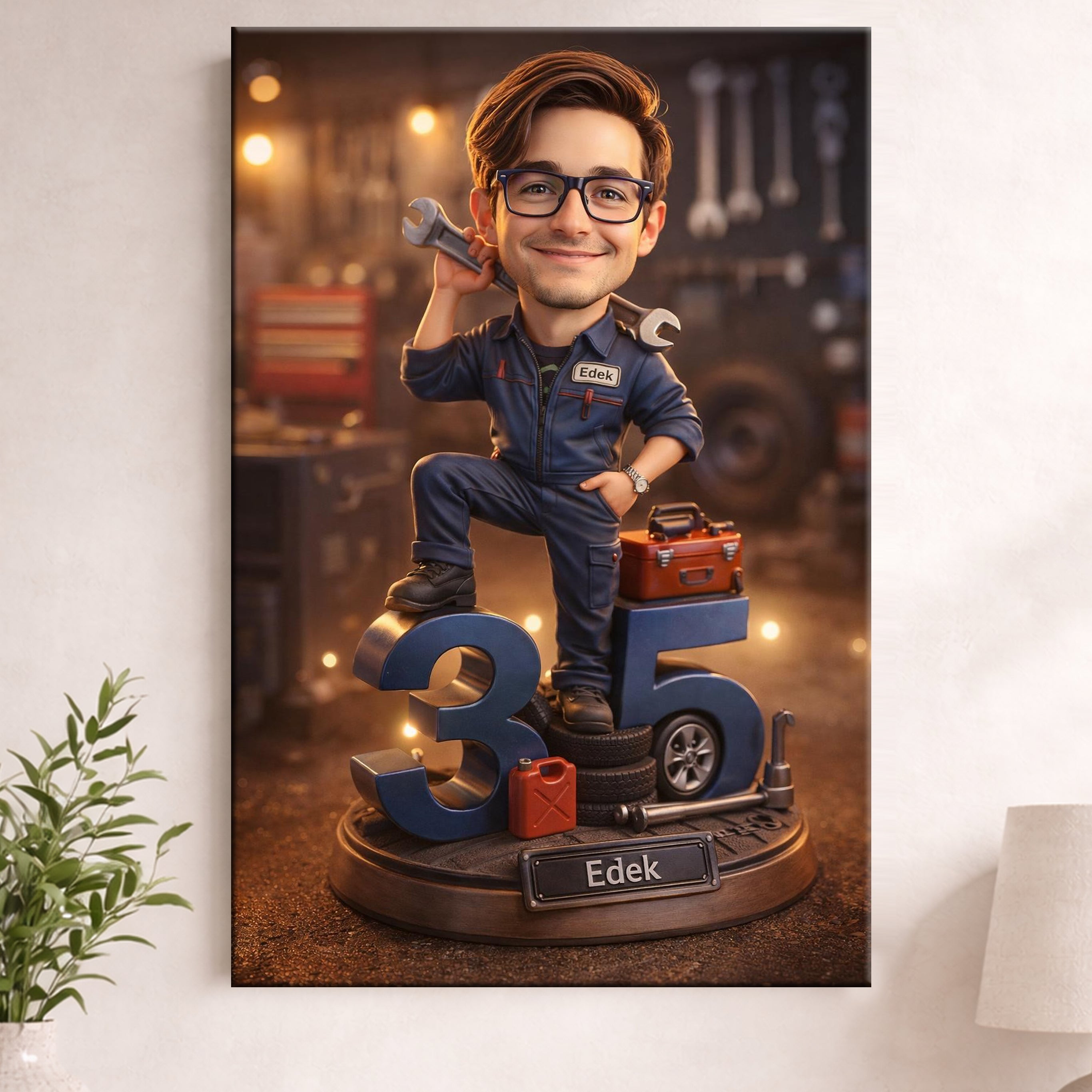 karykatura mechanika samochodowego ze zdjęcia prezent dla taty