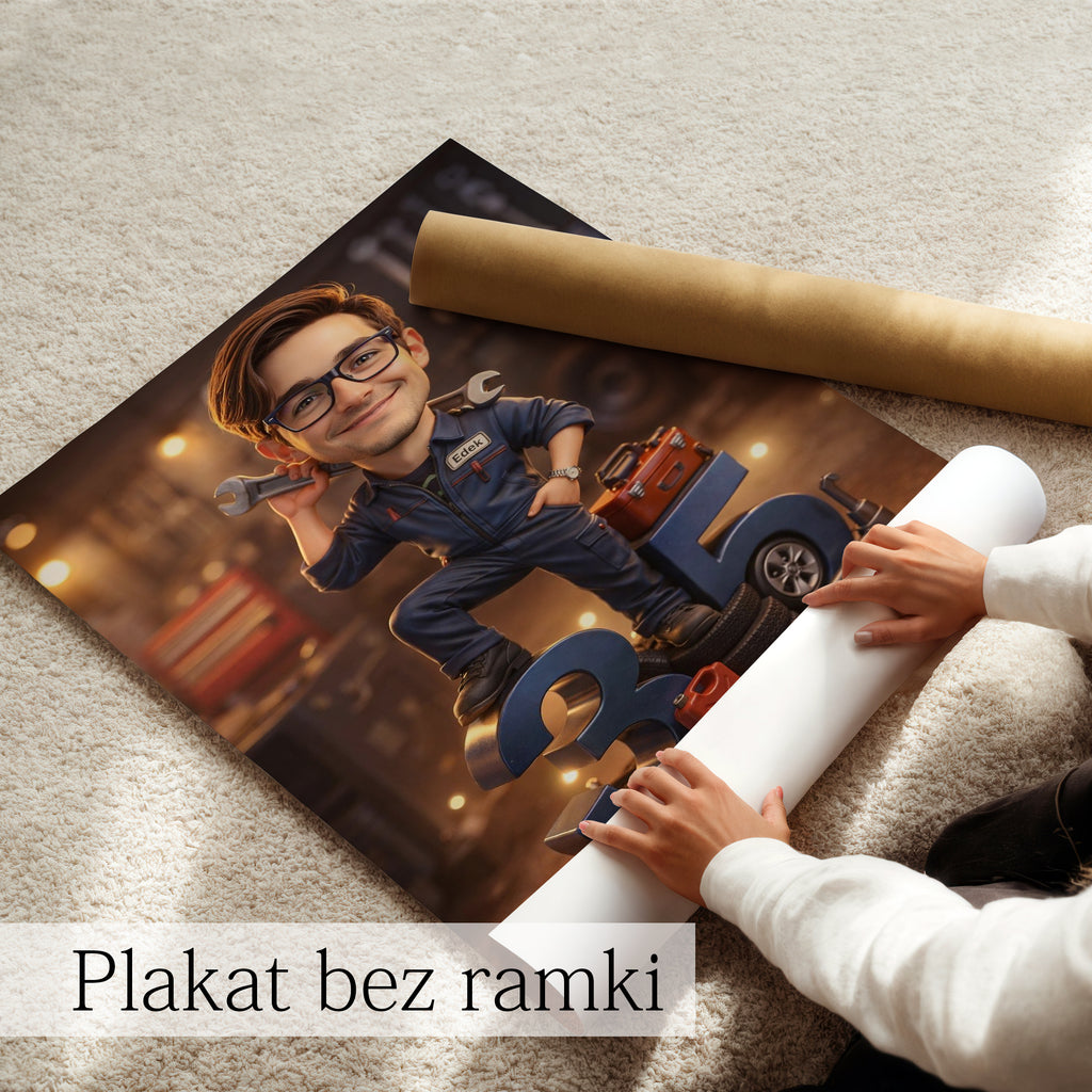 prezent dla dziadka mechanika karykatura ze zdjęcia
