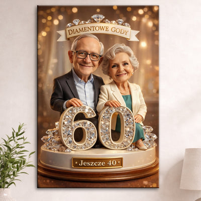 karykatura pary na diamentowe gody ze zdjęcia – prezent na 60 rocznicę ślubu