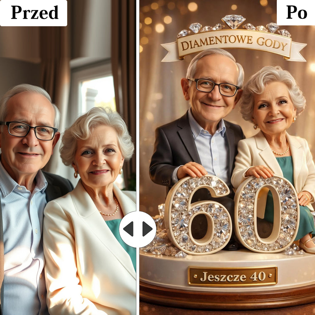 prezent na diamentowe gody – karykatura pary ze zdjęcia