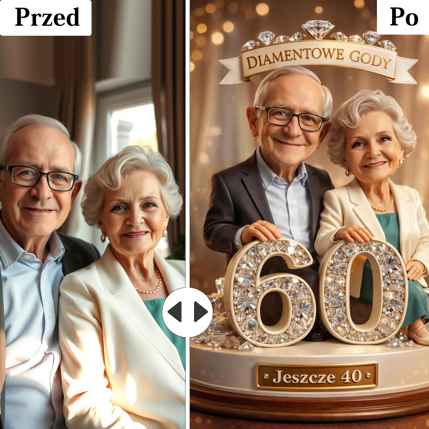 prezent na diamentowe gody – karykatura pary ze zdjęcia