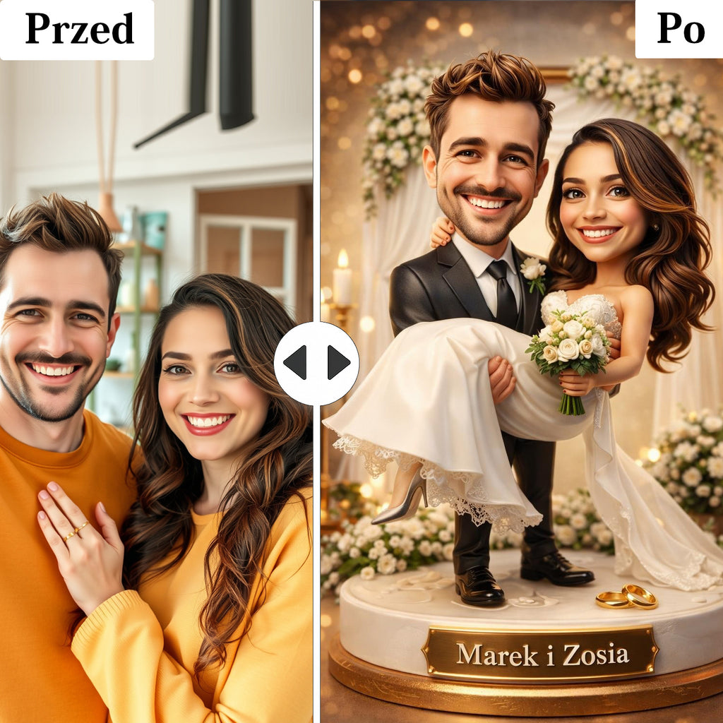 karykatura pary ze zdjęcia – prezent dla młodej pary