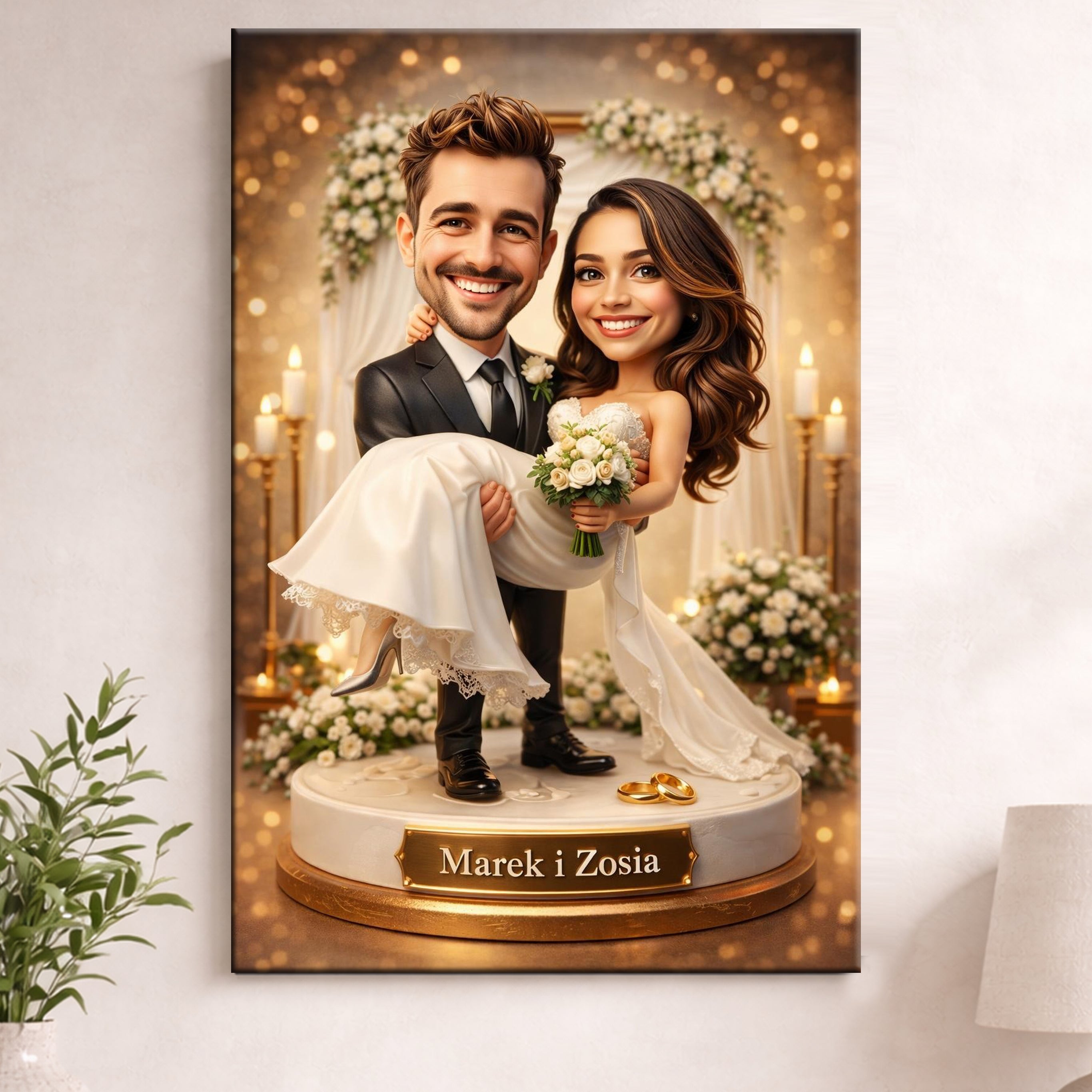 karykatura młodej pary ze zdjęcia – personalizowany prezent ślubny