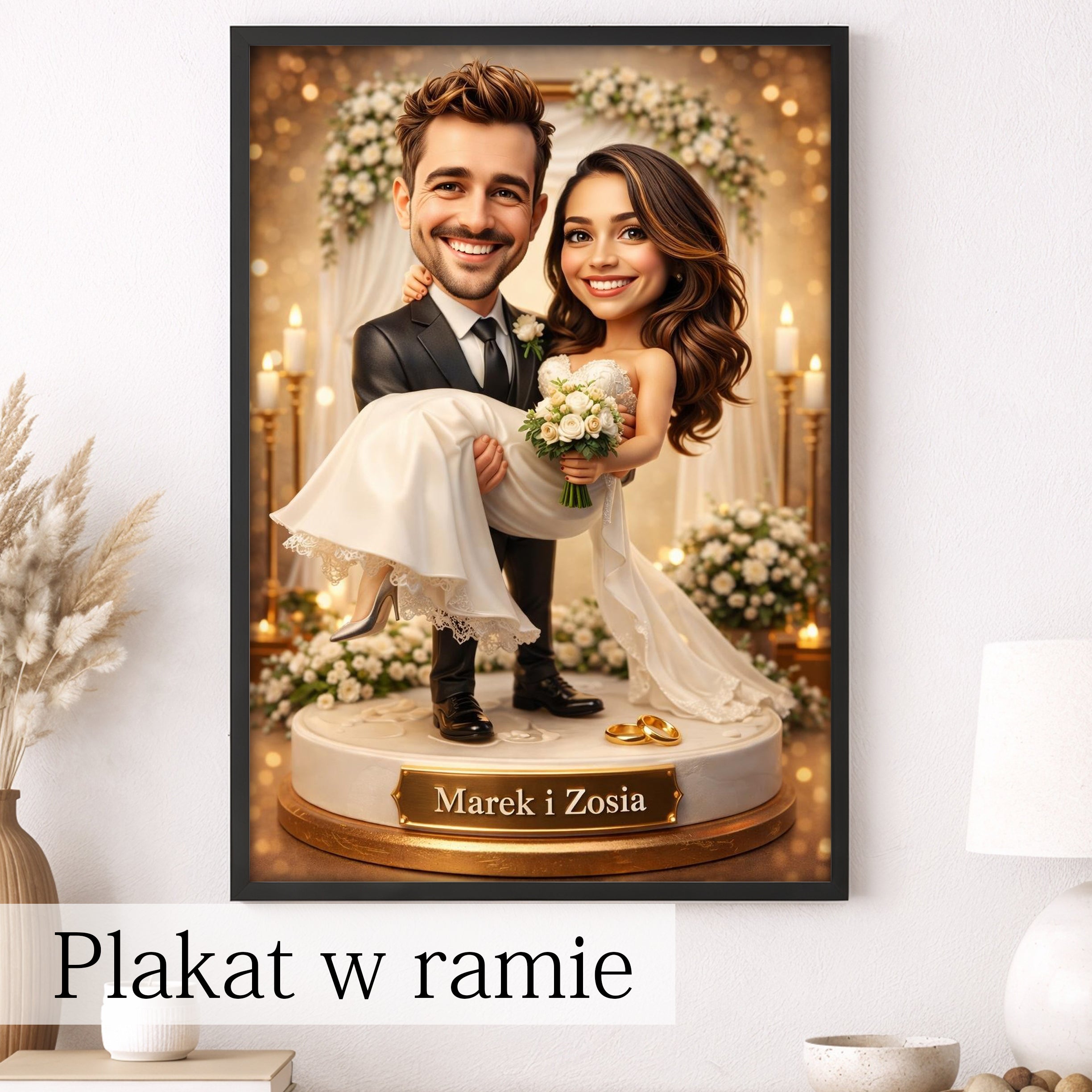 prezent ślubny dla pary – karykatura ze zdjęcia