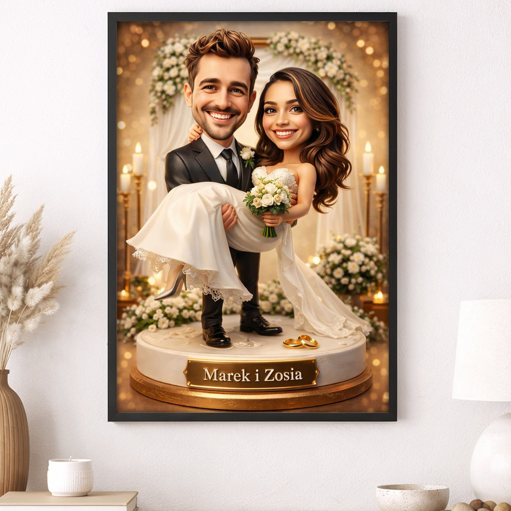 romantyczny prezent dla pary – karykatura młodej pary ilustracja