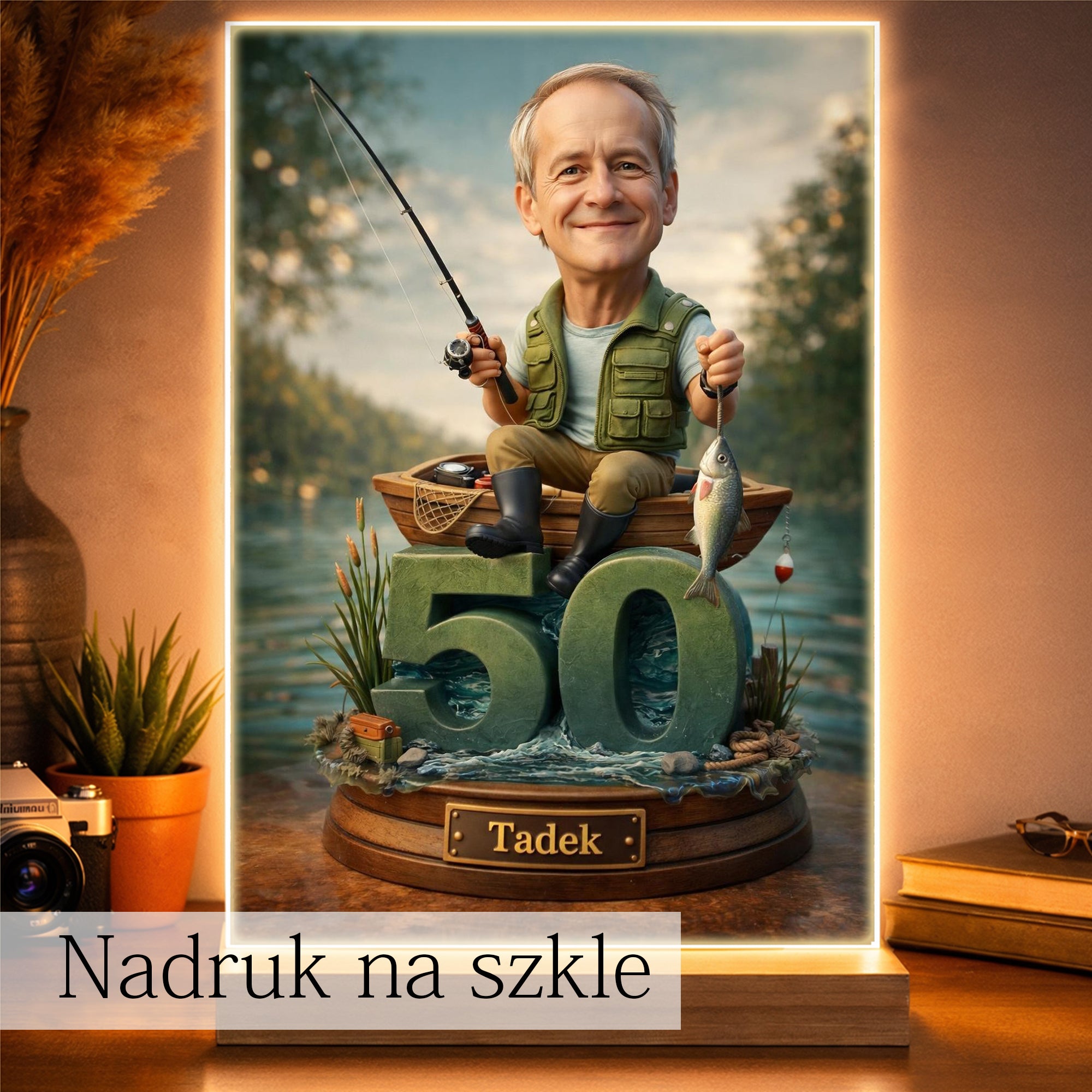 personalizowana karykatura wędkarza ze zdjęcia – prezent dla chłopaka