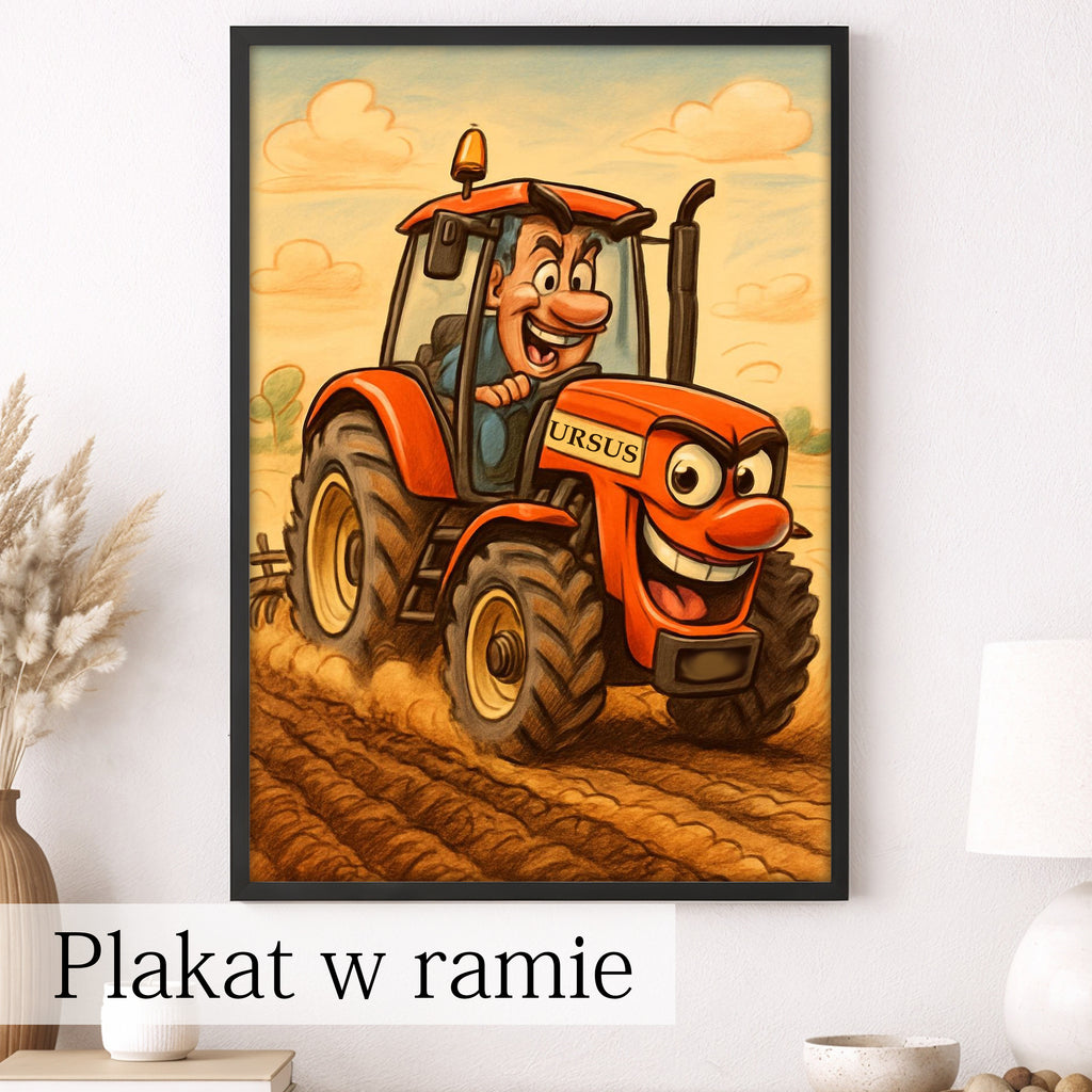 portret rolnika z traktorem śmieszny obraz