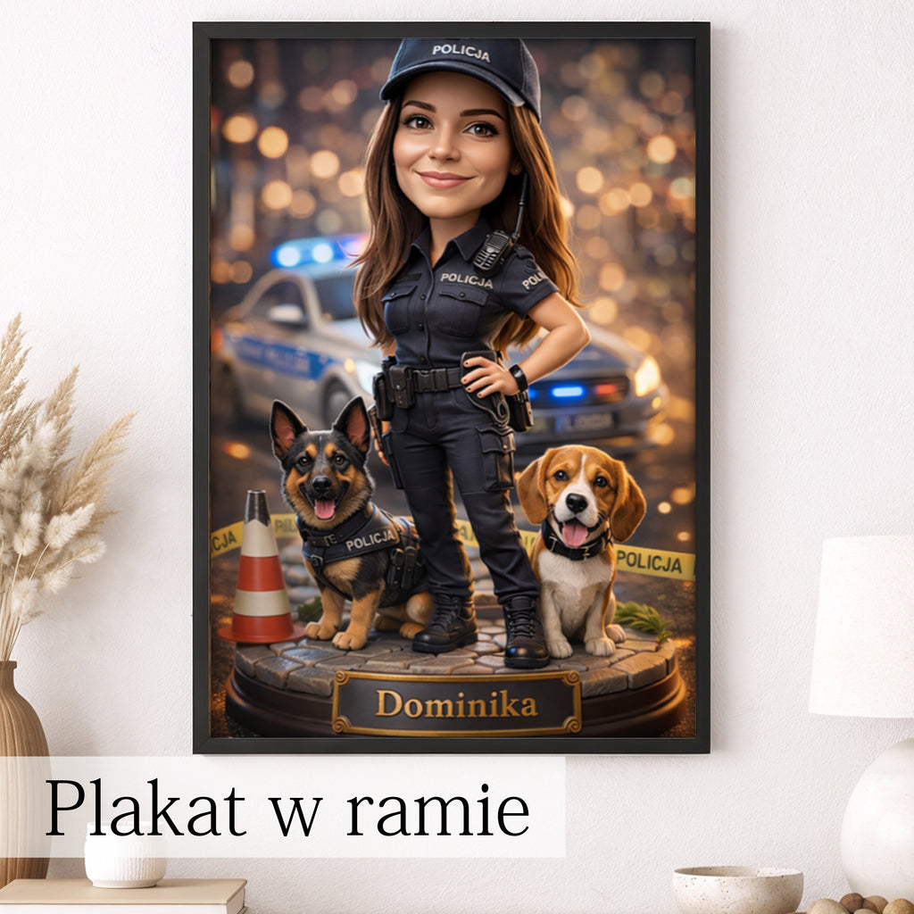 prezent dla policjantki karykatura ze zdjęcia pełna charakteru