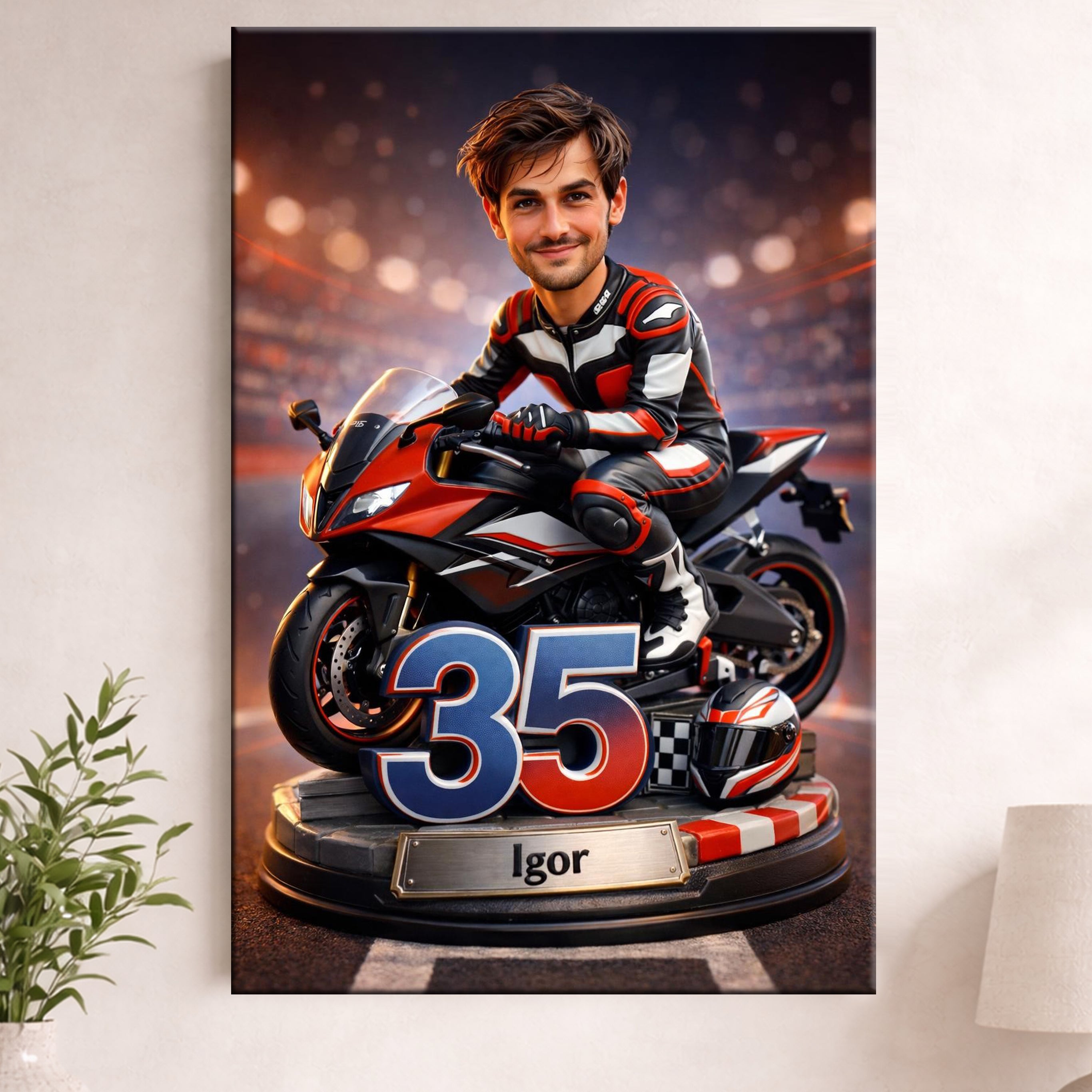 karykatura motocyklisty ze zdjęcia personalizowany prezent dla niego