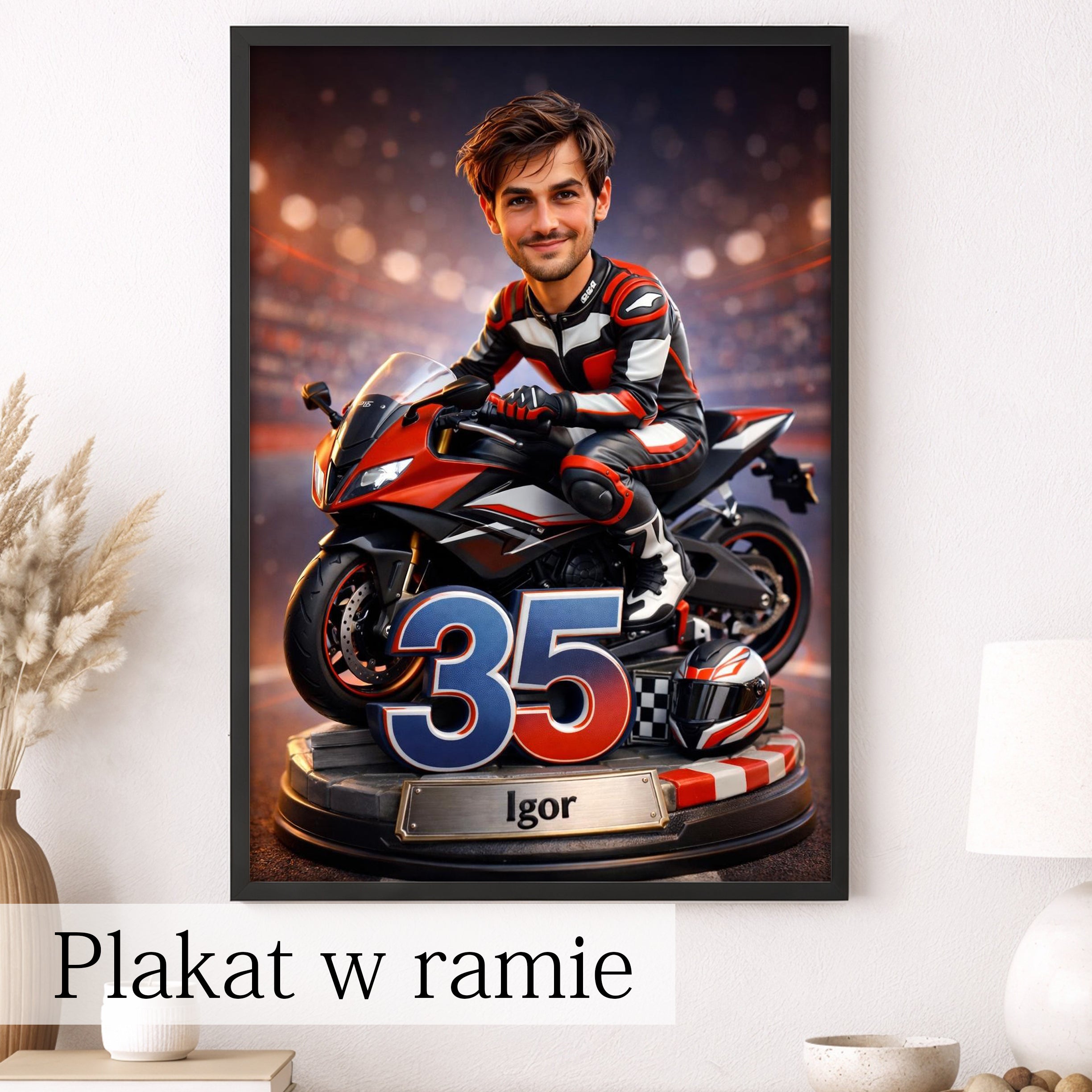 personalizowany portret motocyklisty ze zdjęcia motor pasja