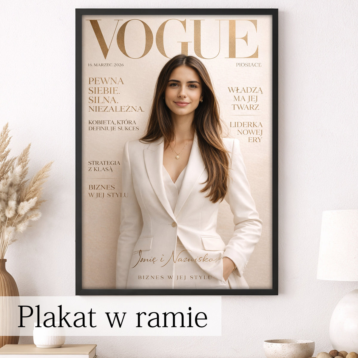 złoty portret kobiety styl magazynowy obraz na ścianę