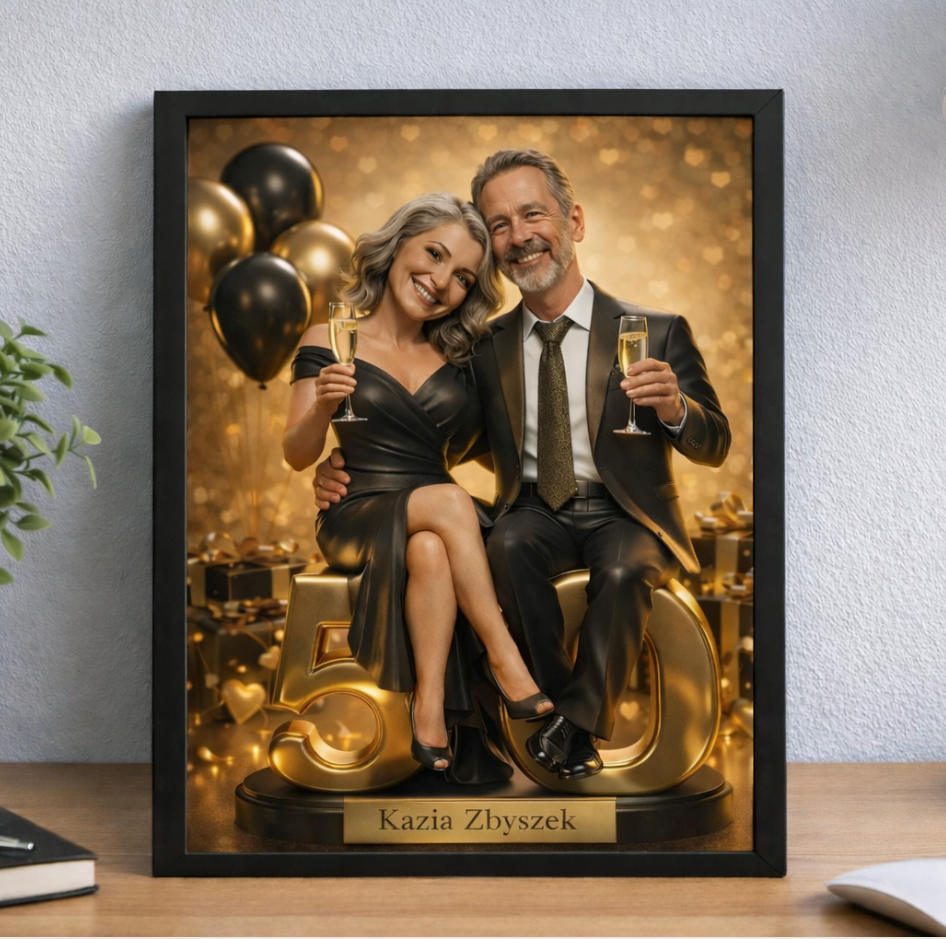 personalizowany portret pary ze zdjęcia prezent na złote gody