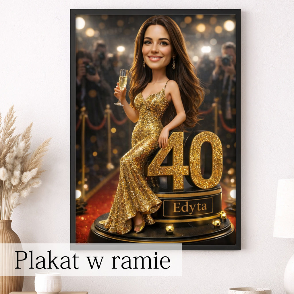 personalizowany portret kobiety czerwony dywan obraz ze zdjęcia