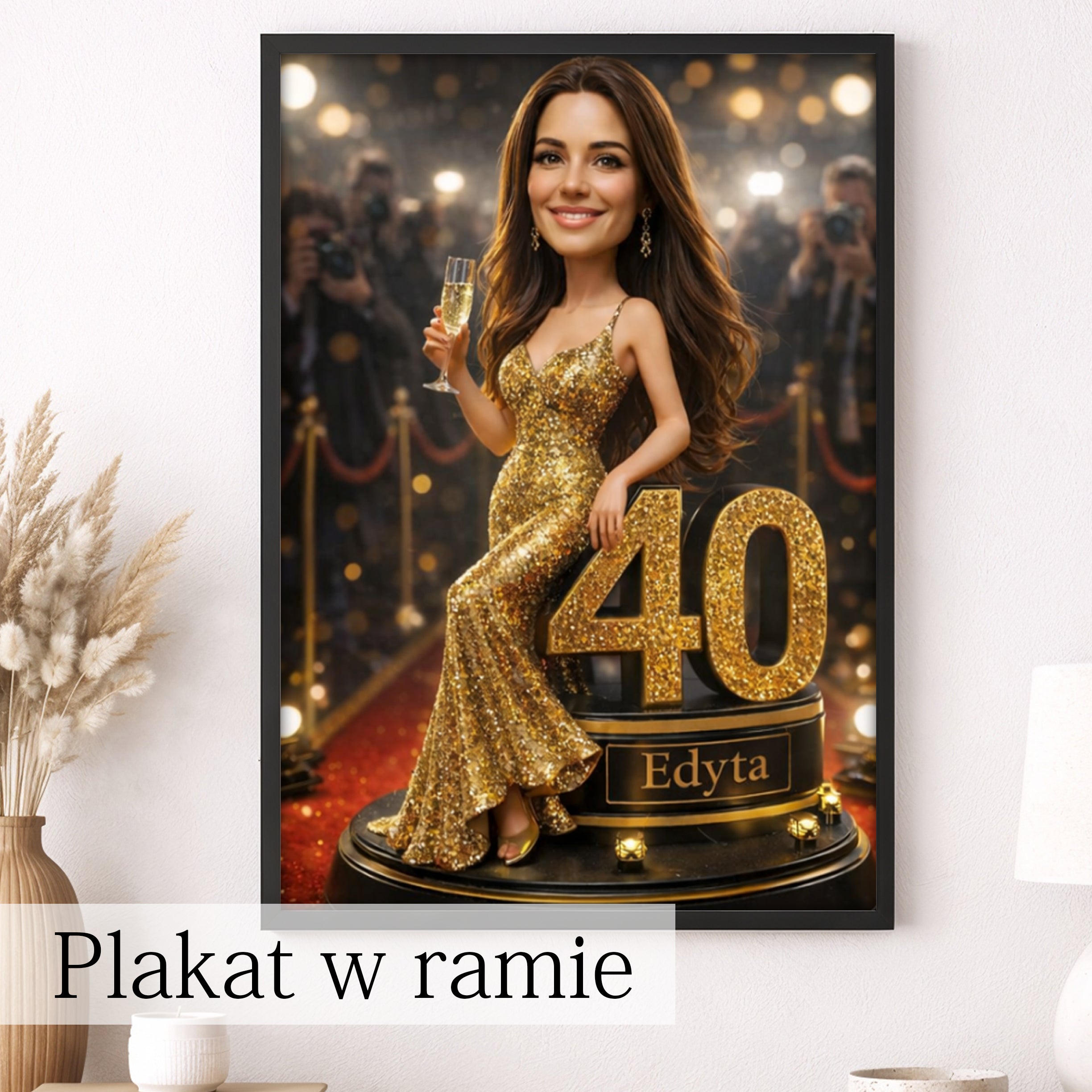 personalizowany portret kobiety czerwony dywan obraz ze zdjęcia