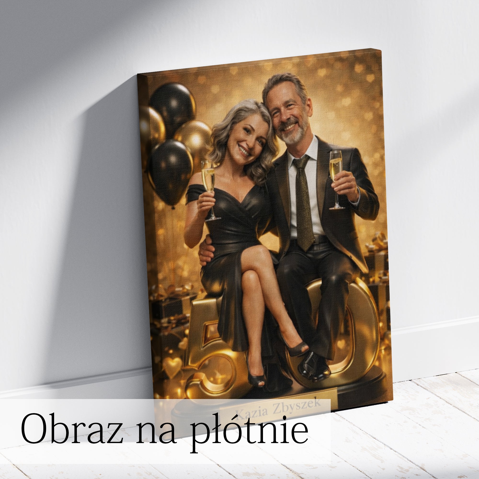 elegancki obraz ze zdjęcia pary na 50 rocznicę ślubu w ramie