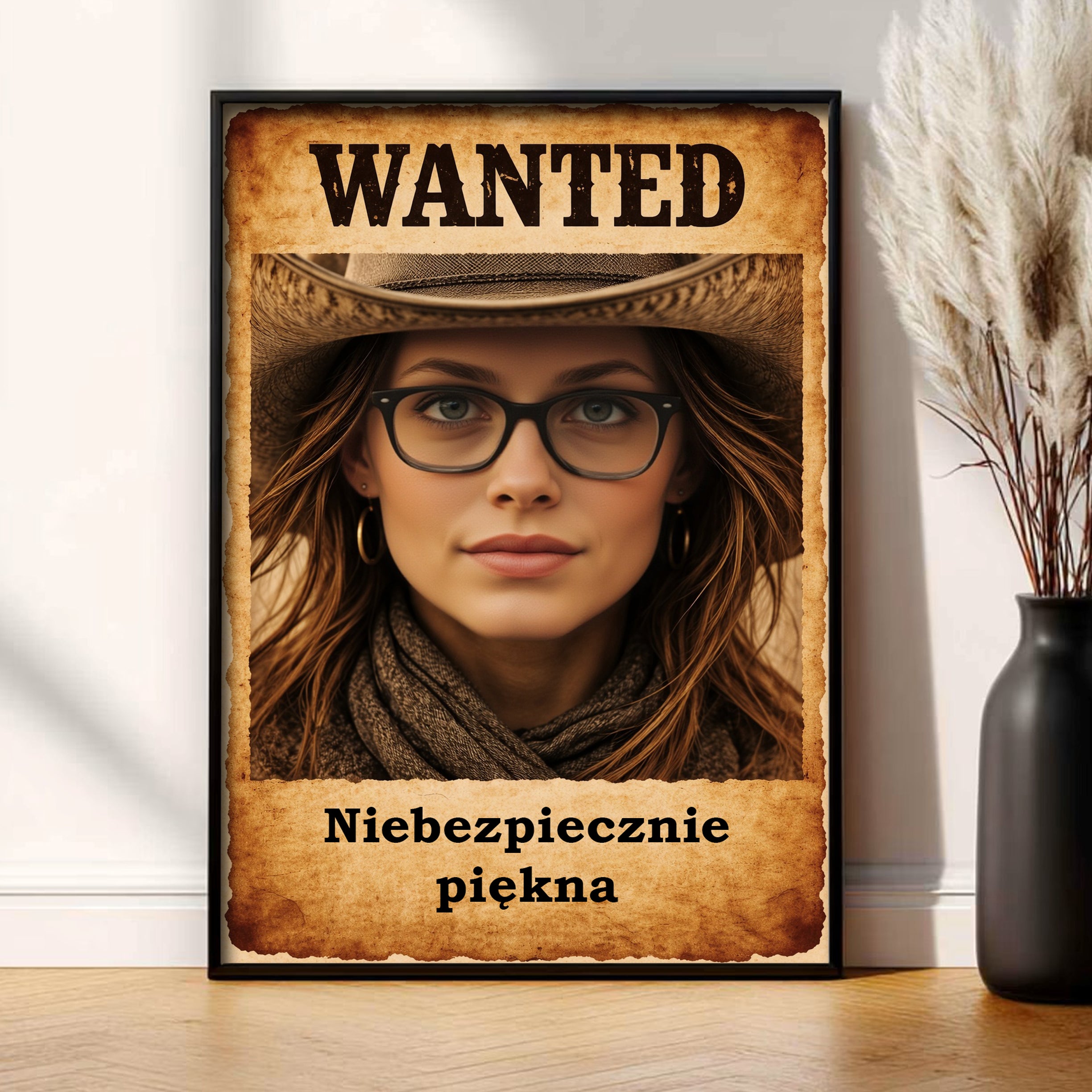Obraz ze zdjęcia. Prezent dla niej w stylu western – WANTED - Poszukiwana