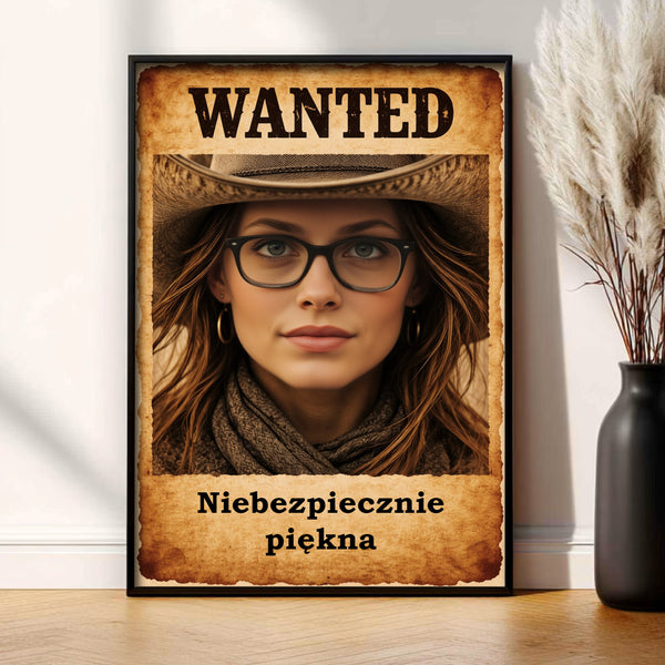 Obraz ze zdjęcia. Prezent dla niej w stylu western – WANTED - Poszukiwana