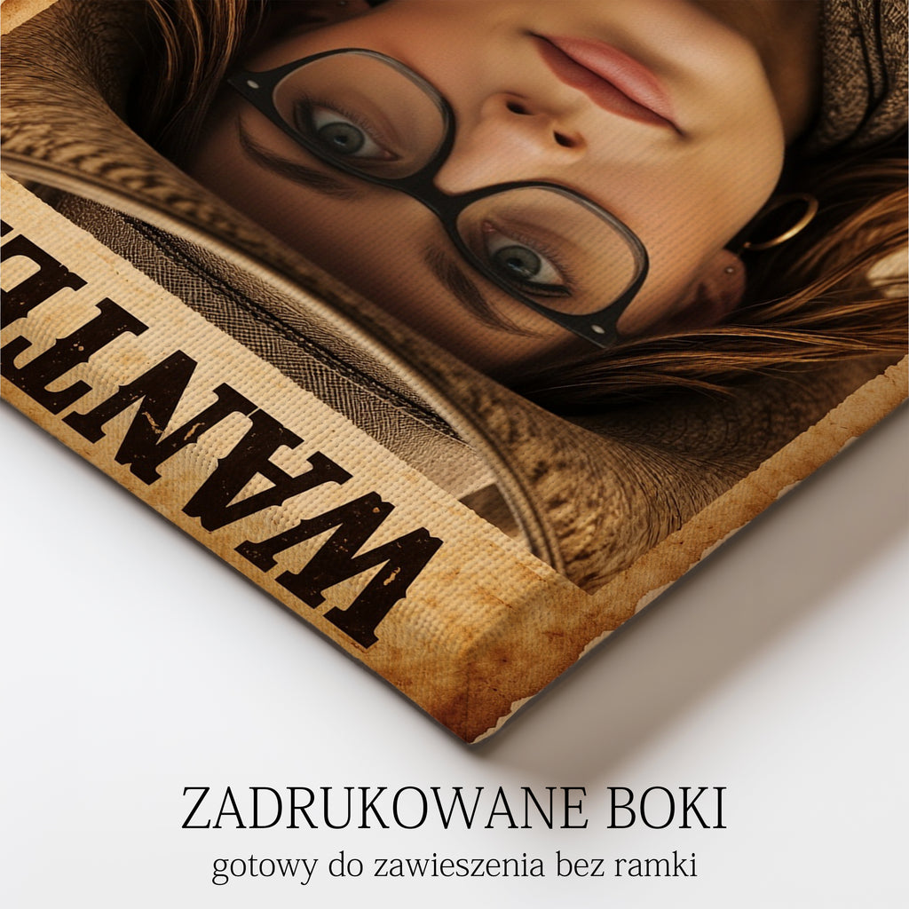 Obraz ze zdjęcia. Prezent dla niej w stylu western – WANTED - Poszukiwana