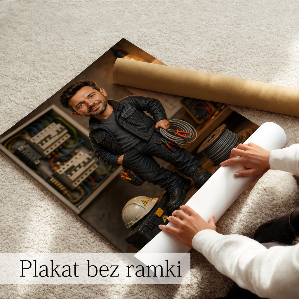 Obraz dla elektryka z dedykacją i motywem przewodów elektrycznych.