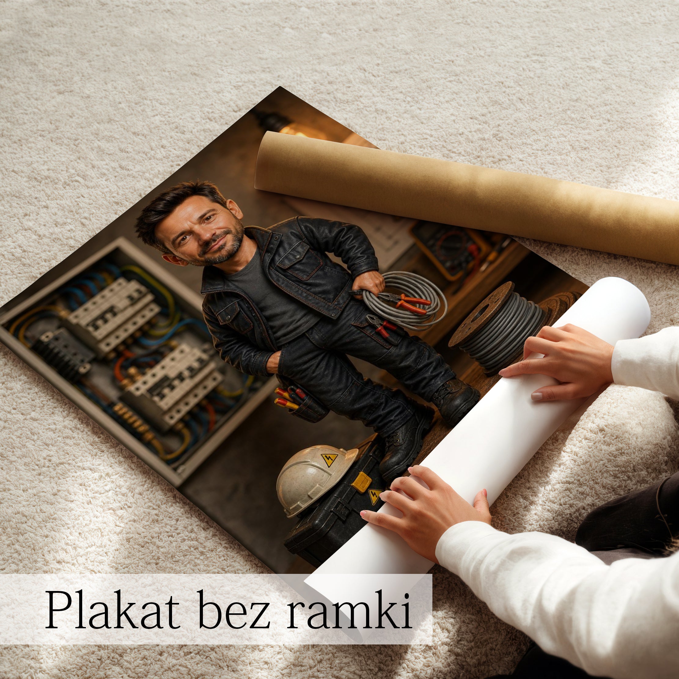 Obraz dla elektryka z dedykacją i motywem przewodów elektrycznych.