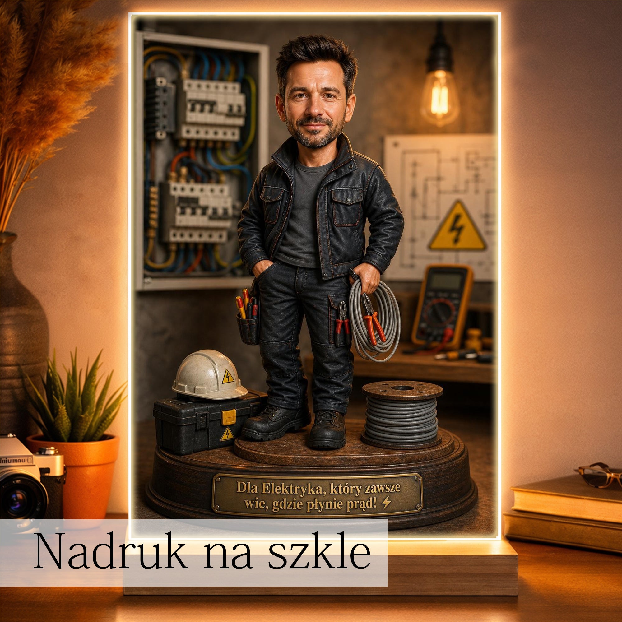 Personalizowany portret elektryka wykonany na podstawie zdjęcia.