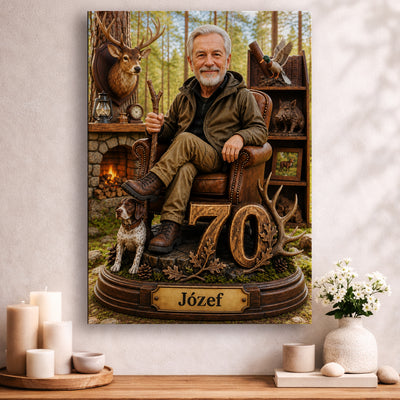 Karykatura myśliwego ze zdjęcia na personalizowanym obrazie – oryginalny prezent.