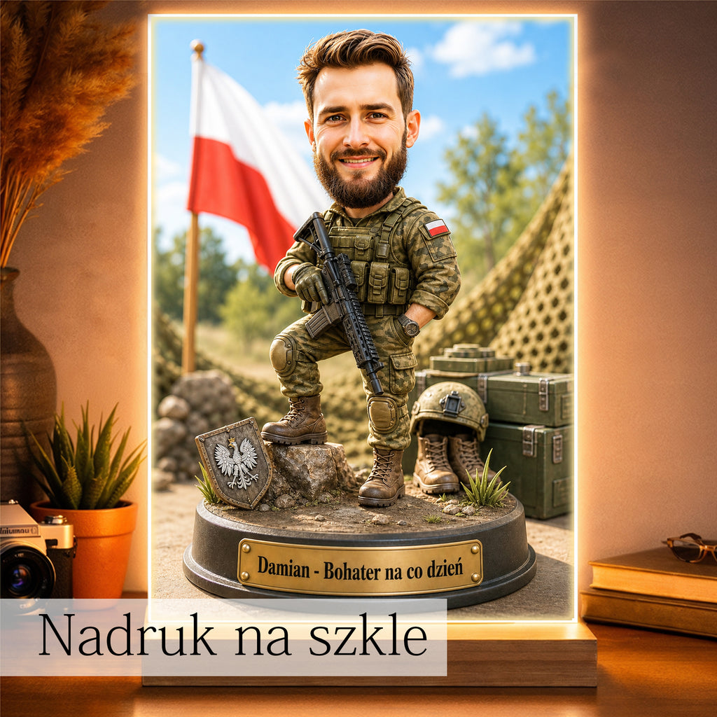Karykatura żołnierza wykonana na podstawie zdjęcia – personalizowany obraz.