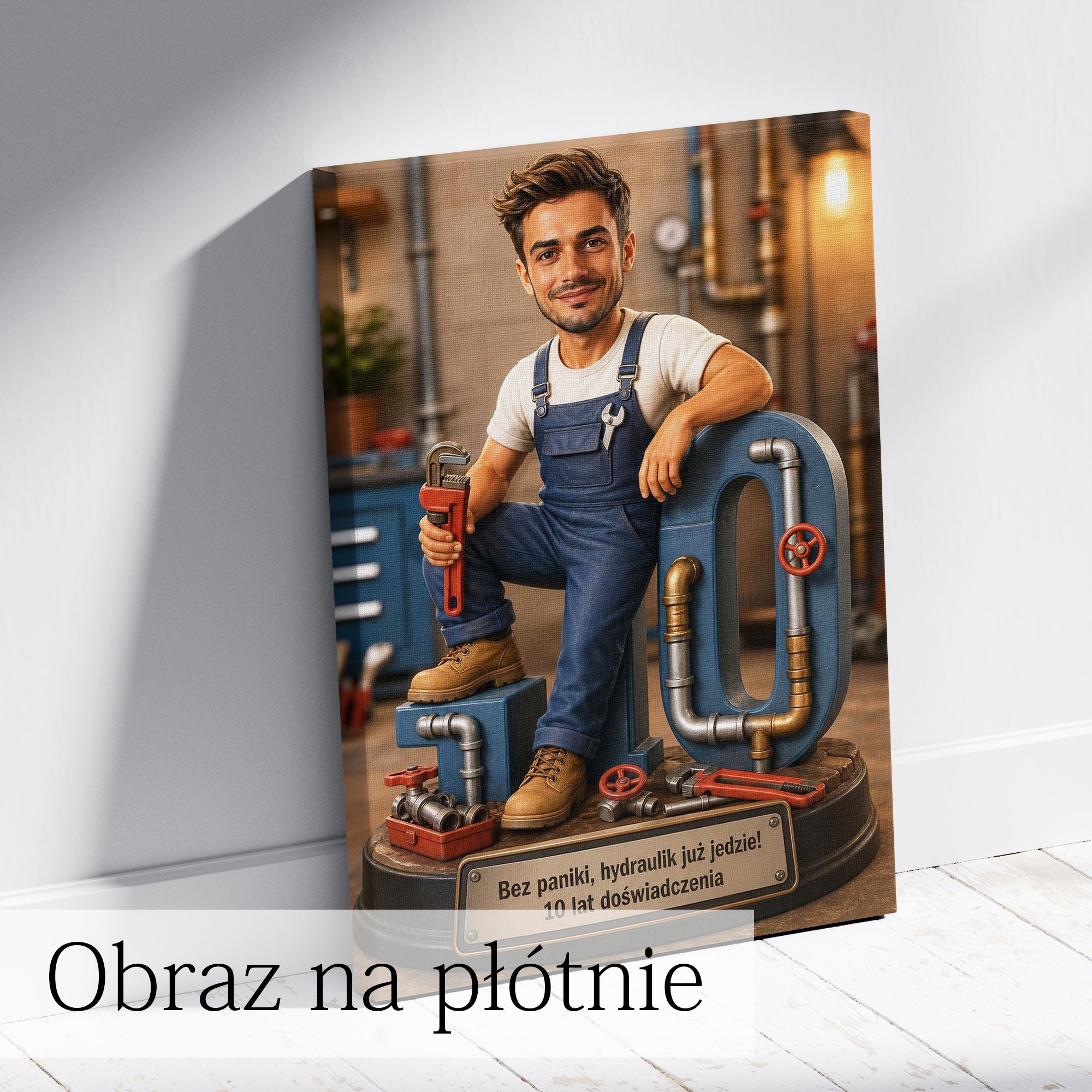 Personalizowany portret hydraulika na plakacie – idealny prezent dla chłopaka.
