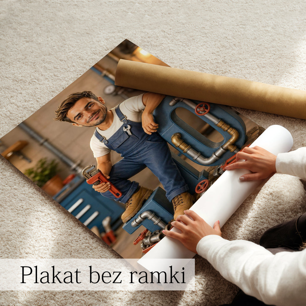 Wyjątkowy plakat dla hydraulika z dedykacją wykonany ze zdjęcia.