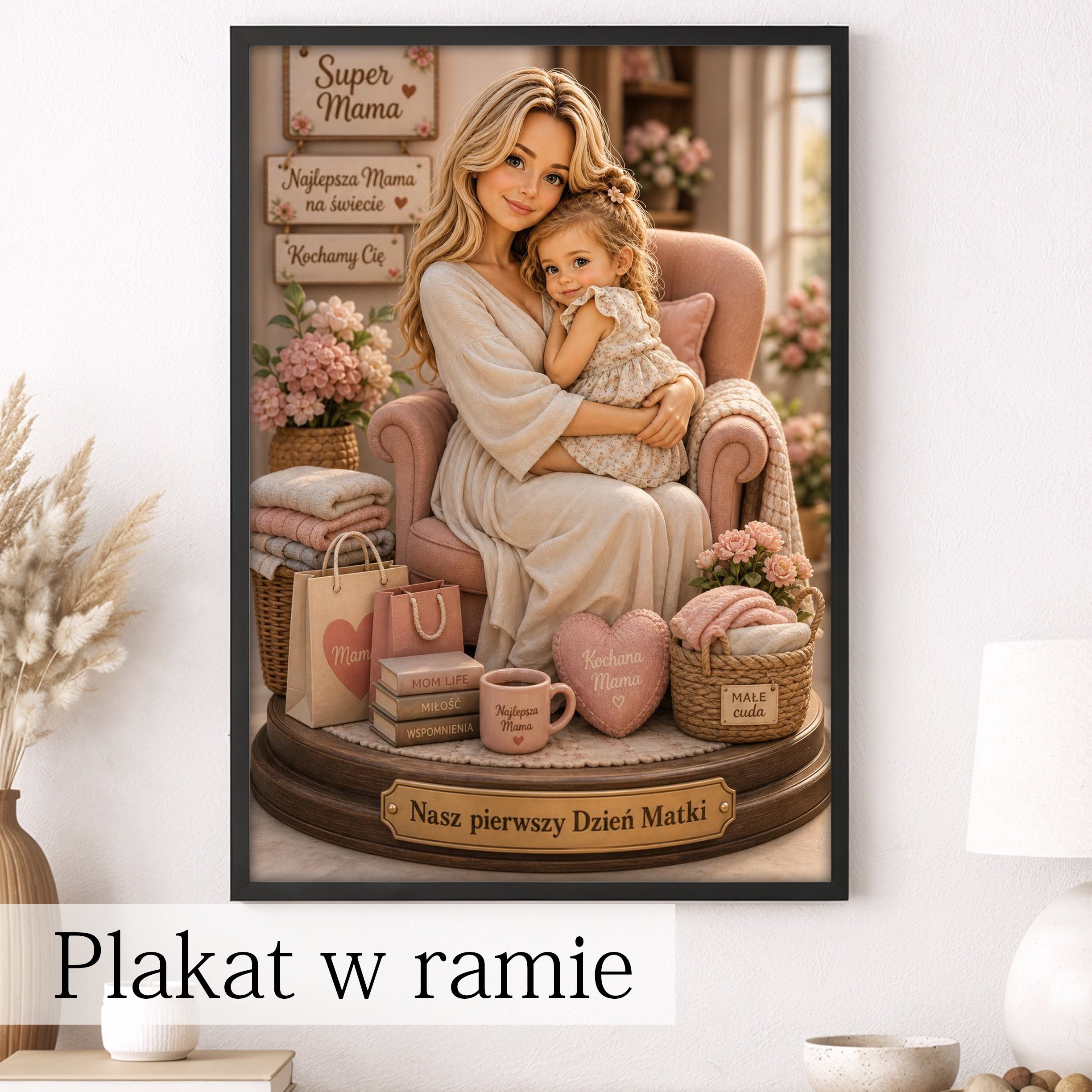 Mama z córką na dekoracyjnym obrazie premium