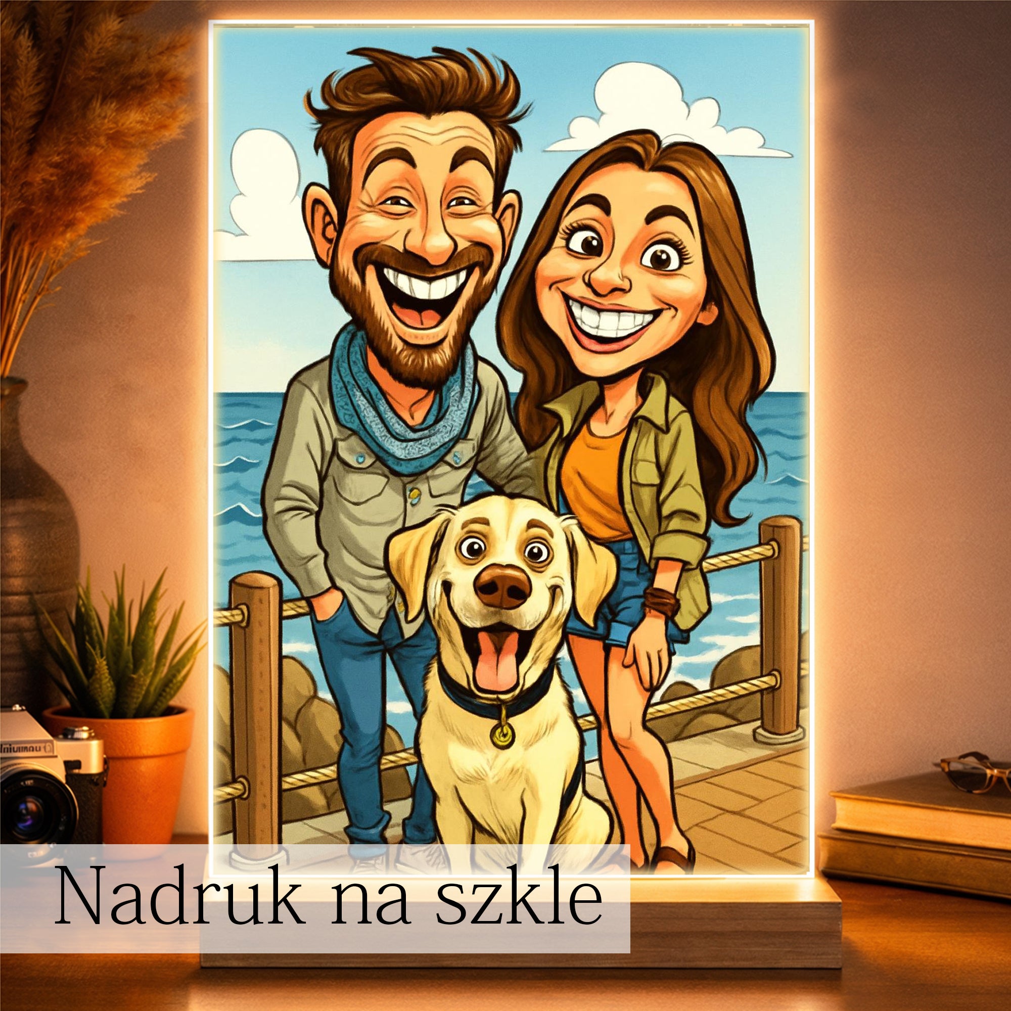 Portret zakochanej pary z psem na płótnie ze zdjęcia