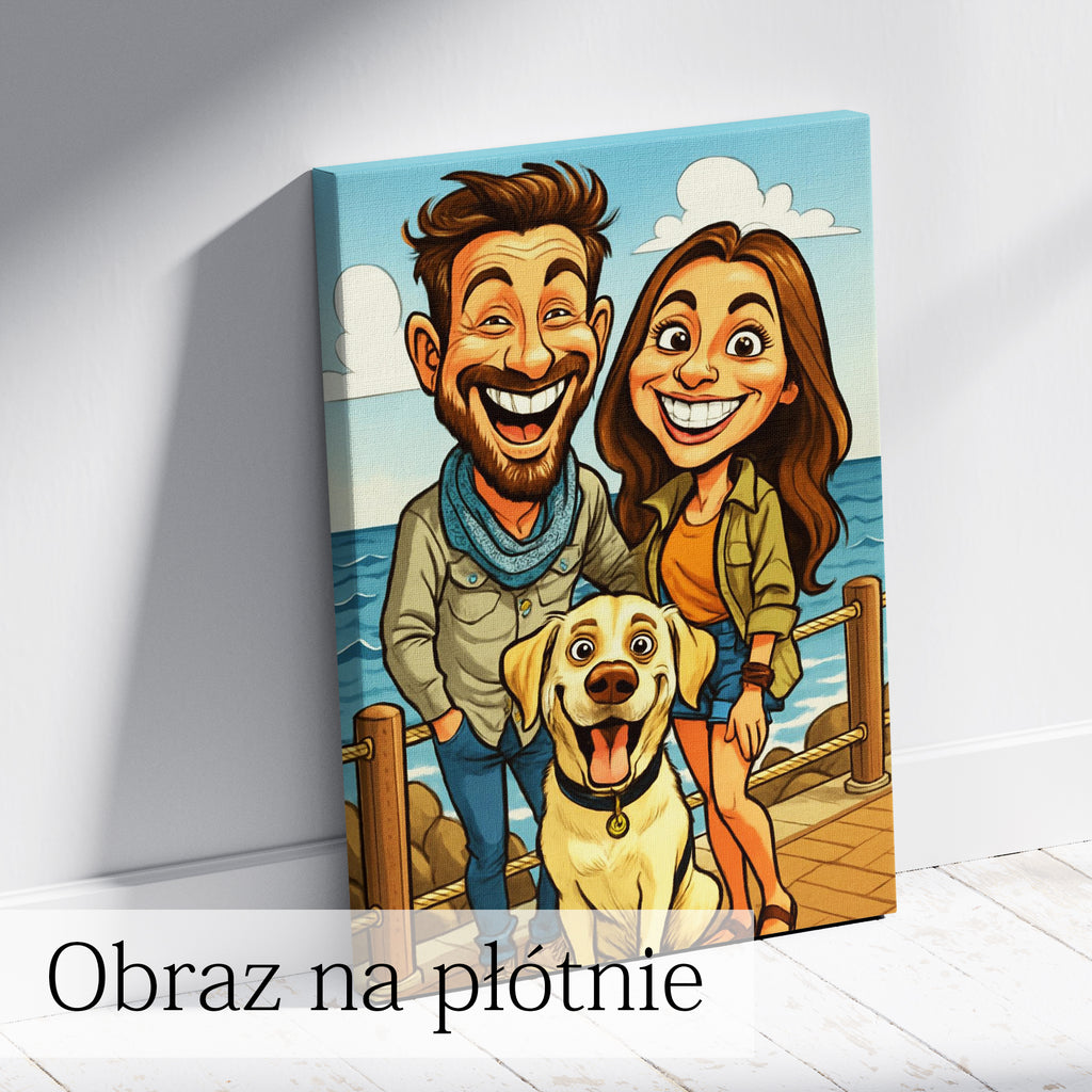 Obraz ze zdjęcia para z psem prezent dla właścicieli psa