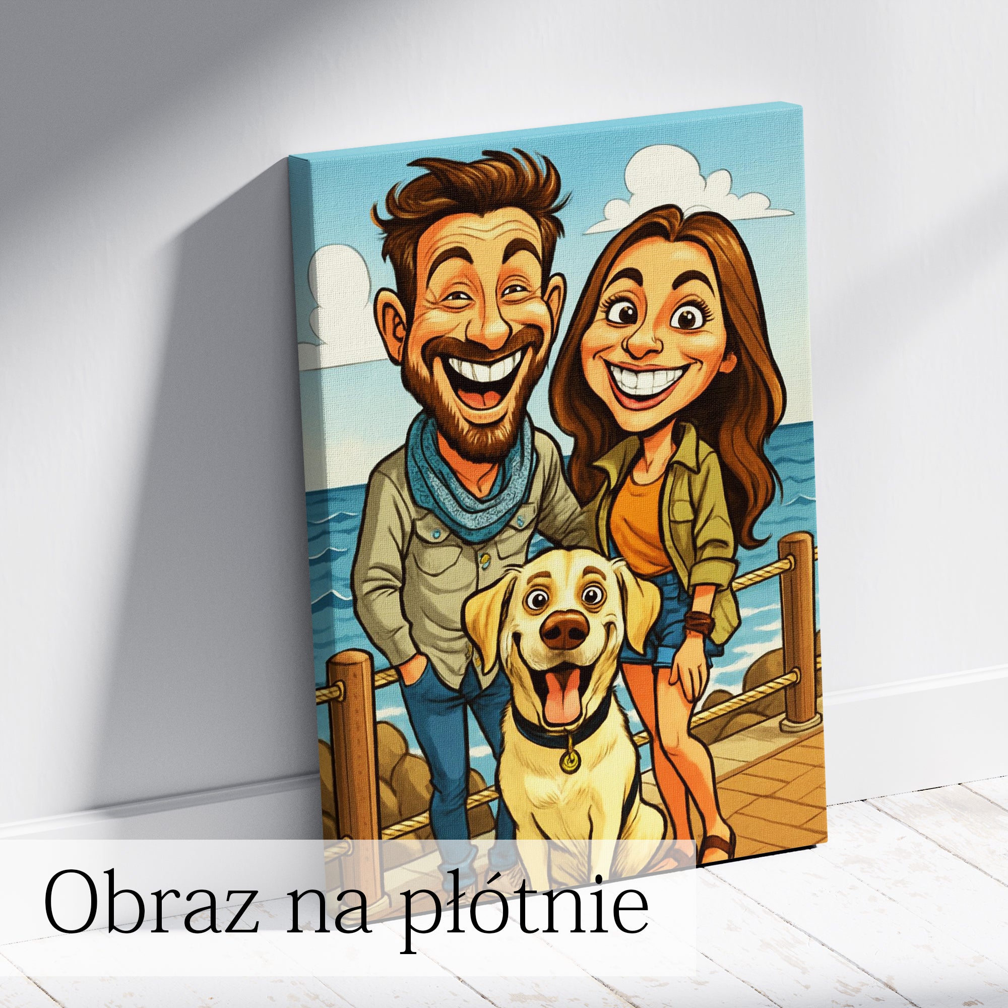Obraz ze zdjęcia para z psem prezent dla właścicieli psa