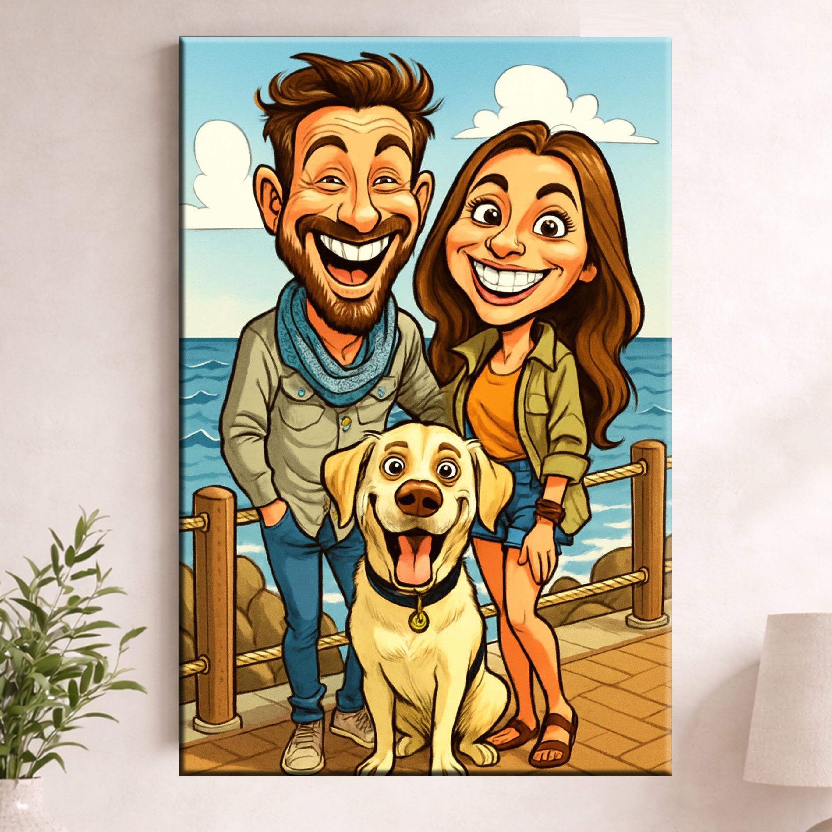 Portret pary z psem obraz ze zdjęcia personalizowany