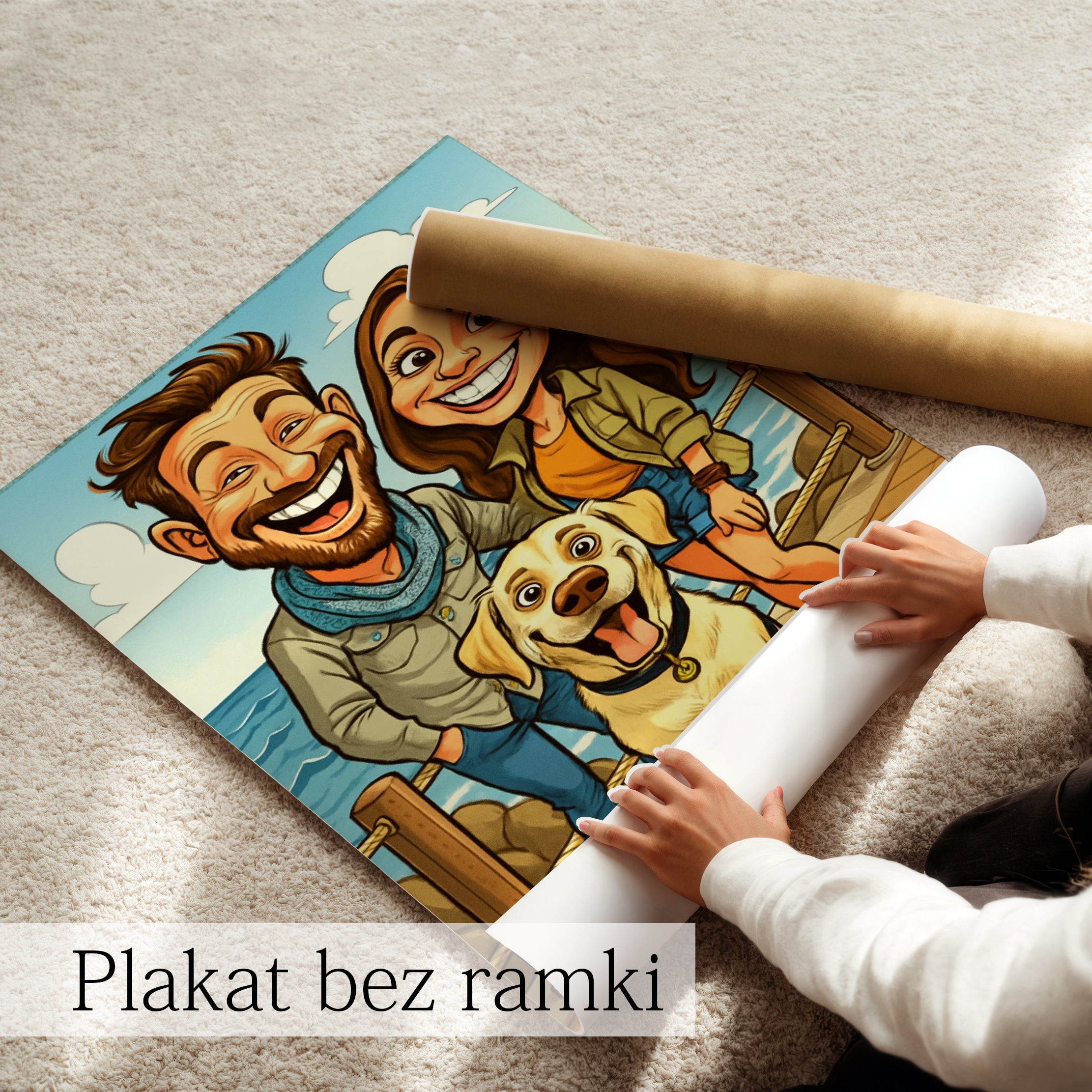 Personalizowany obraz na Płótnie - Portret Pary z psem I Prezent