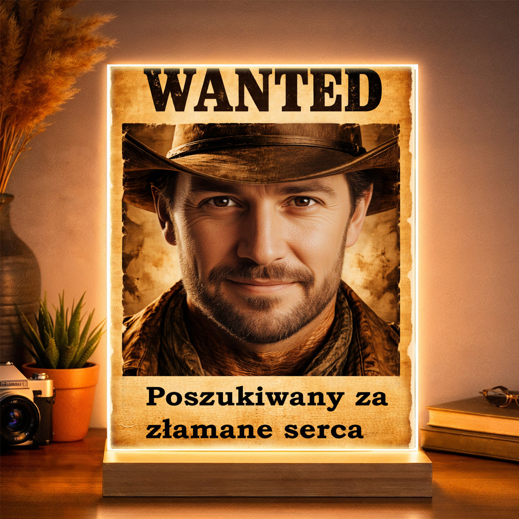 Personalizowany obraz z Twojego zdjęcia dla Mężczyzny w stylu Western "WANTED"