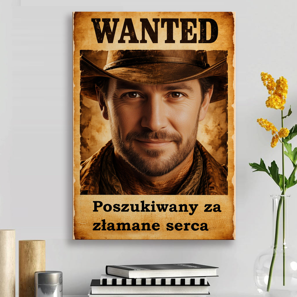 Personalizowany obraz z Twojego zdjęcia dla Mężczyzny w stylu Western "WANTED"