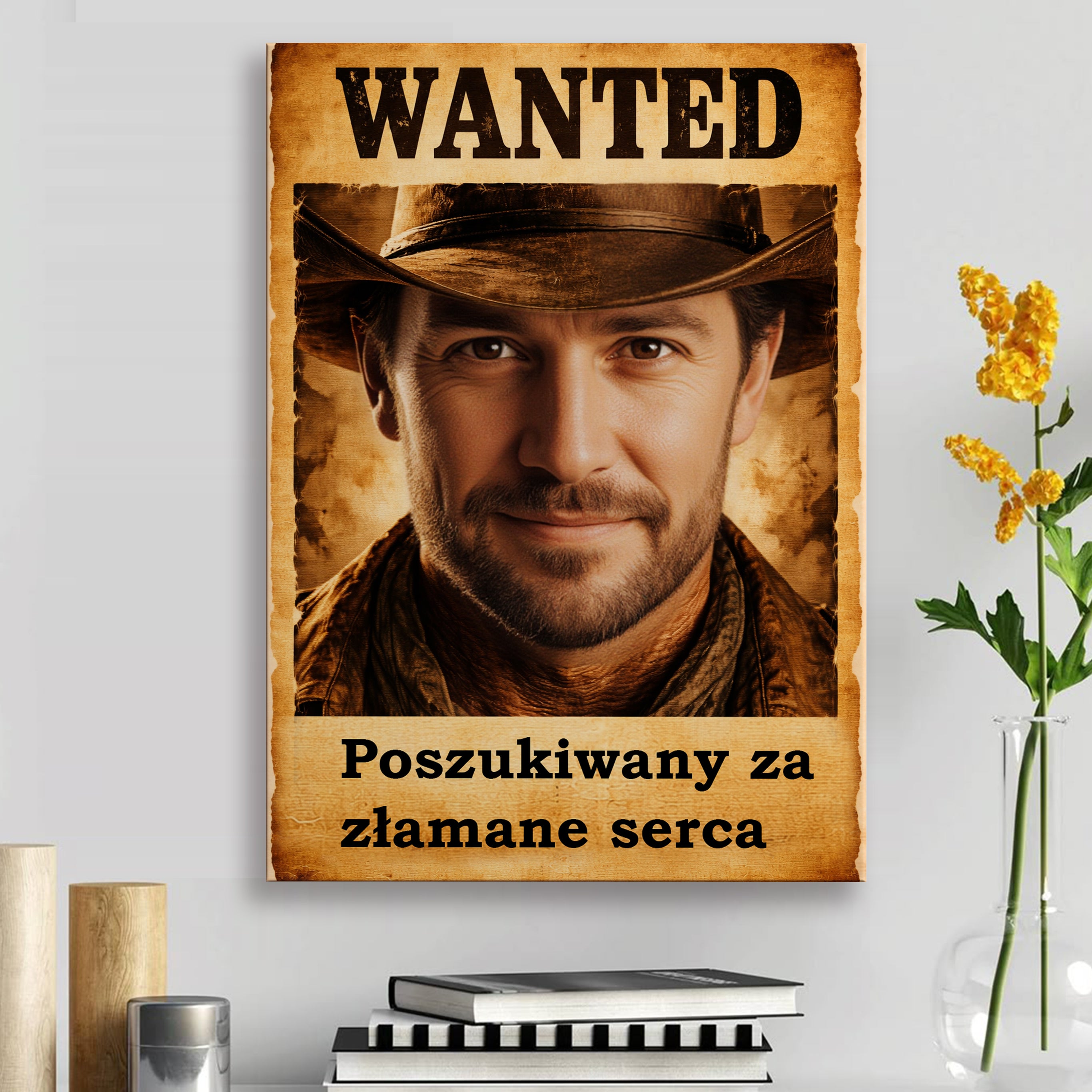 Personalizowany obraz z Twojego zdjęcia dla Mężczyzny w stylu Western "WANTED"