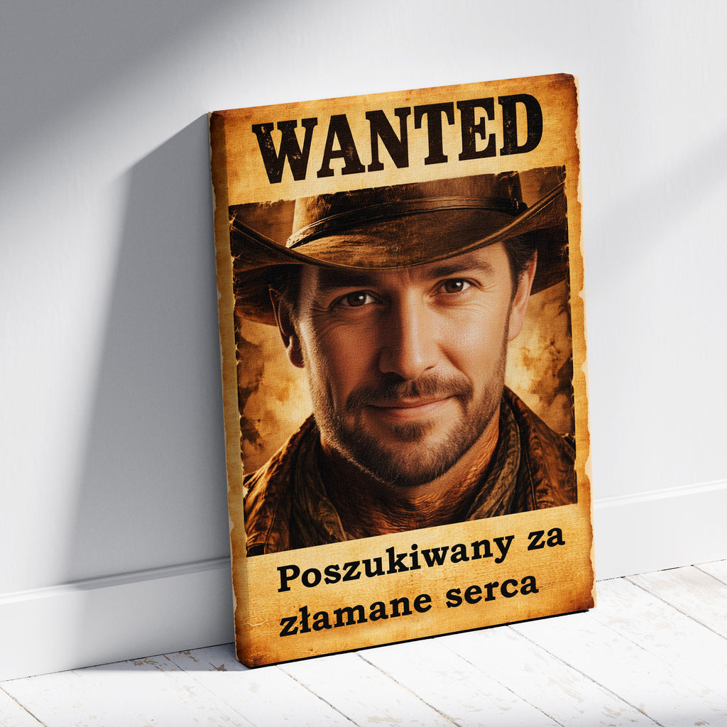 Personalizowany obraz z Twojego zdjęcia dla Mężczyzny w stylu Western "WANTED"