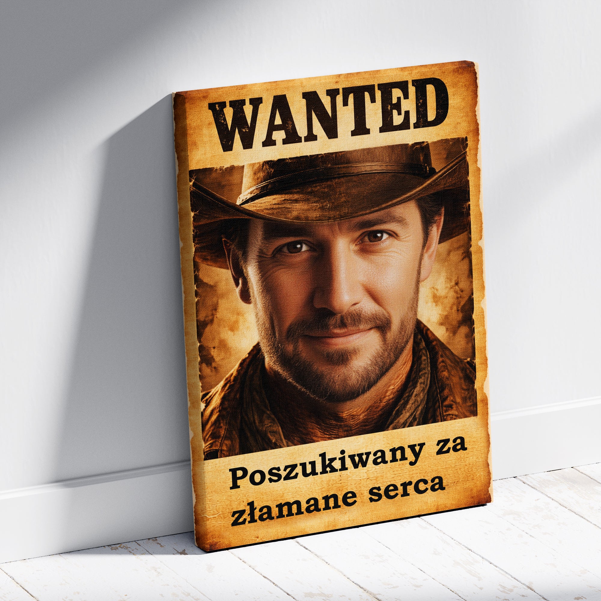 Personalizowany obraz z Twojego zdjęcia dla Mężczyzny w stylu Western "WANTED"