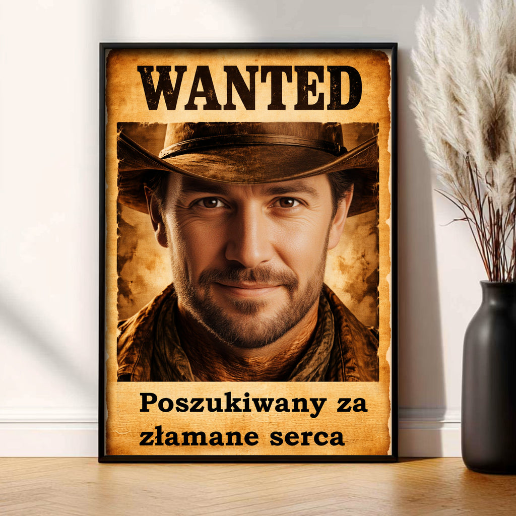 Personalizowany obraz z Twojego zdjęcia dla Mężczyzny w stylu Western "WANTED"