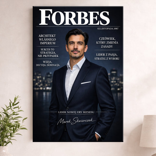 Plakat w stylu okładka Forbes dla Mężczyzny – Personalizowany Prezent ze Zdjęcia - silver