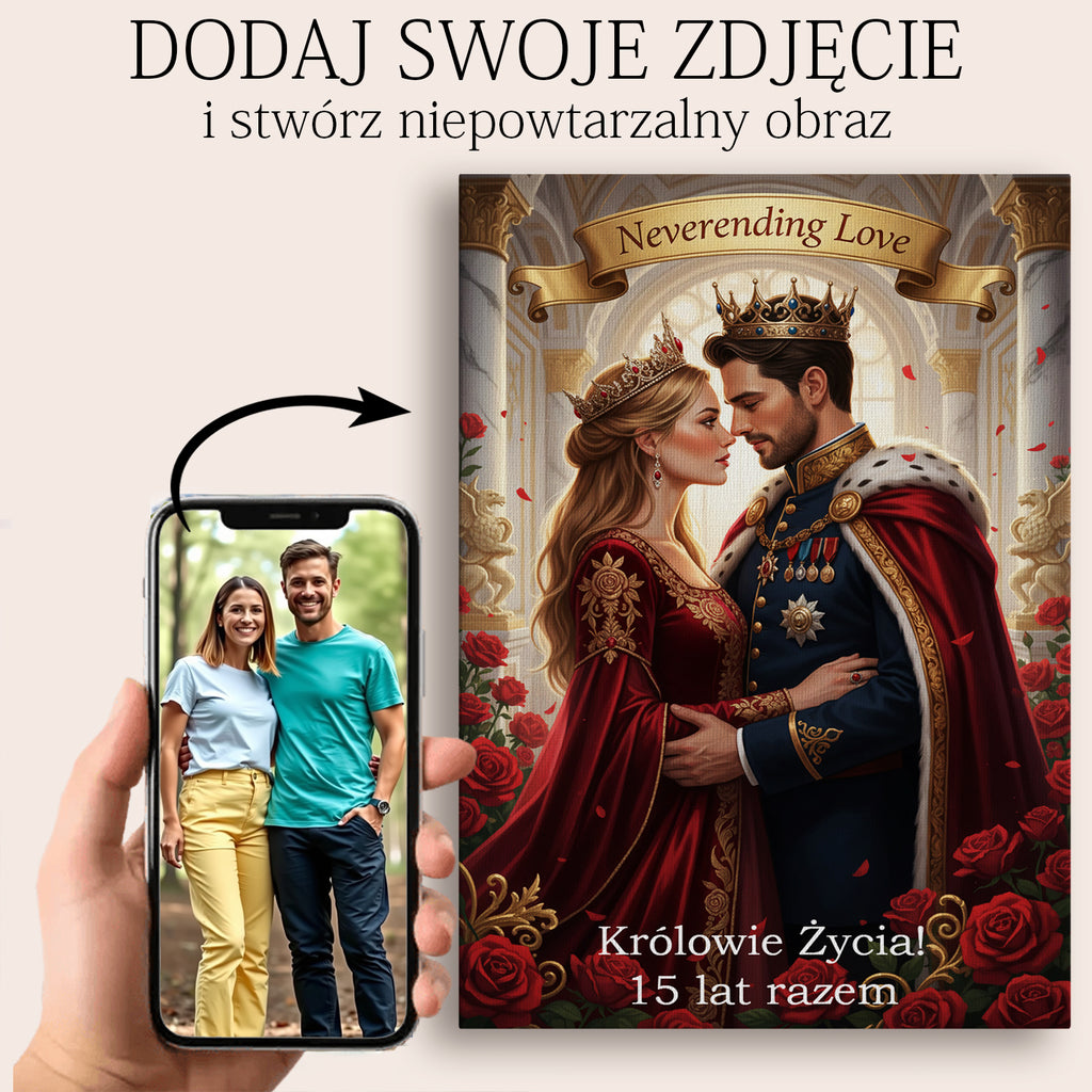 Portret ze zdjęcia - Para Królewska - Prezent dla pary, na rocznicę. Personalizowany